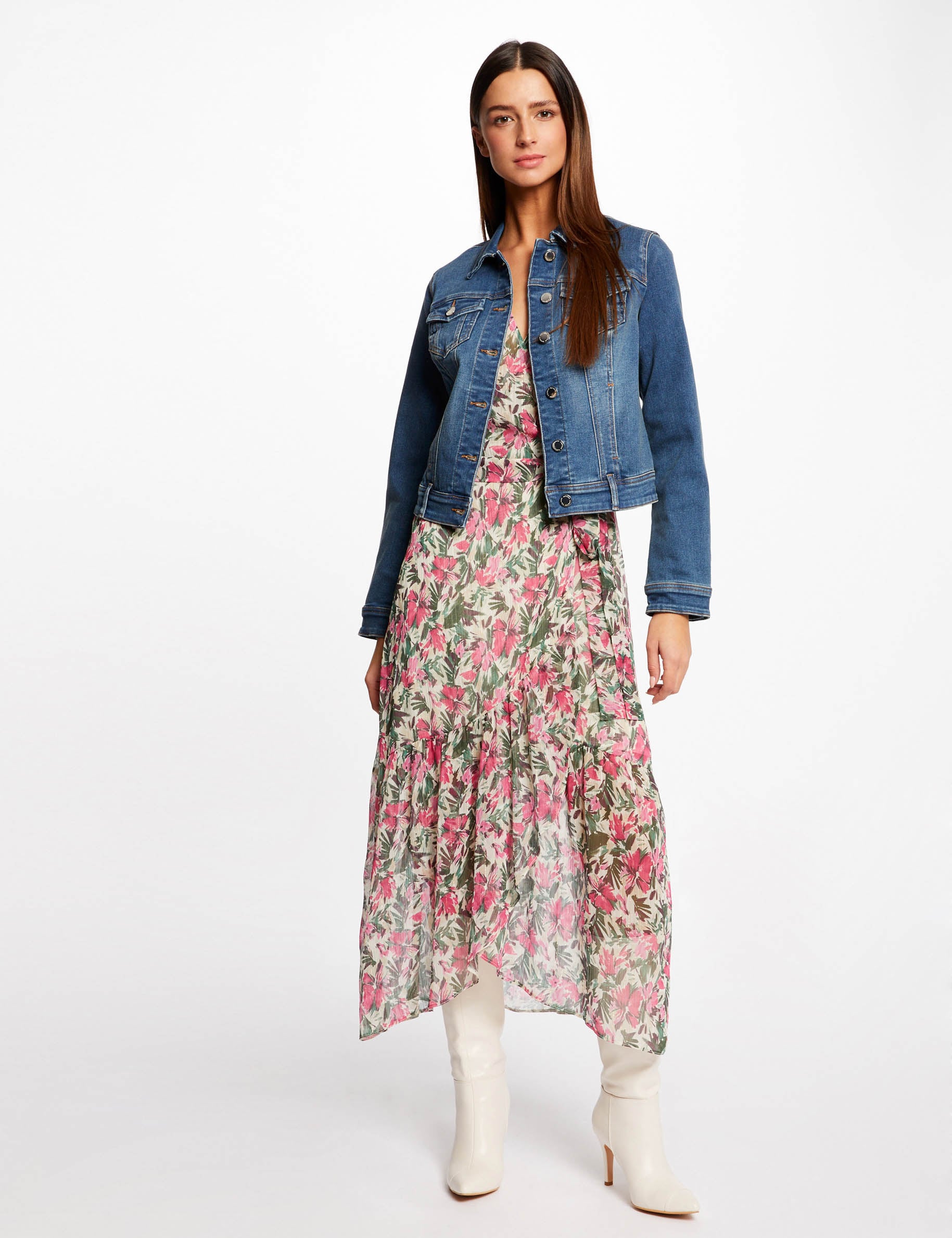 Veste droite boutonn&eacute;e en jean denim stone femme