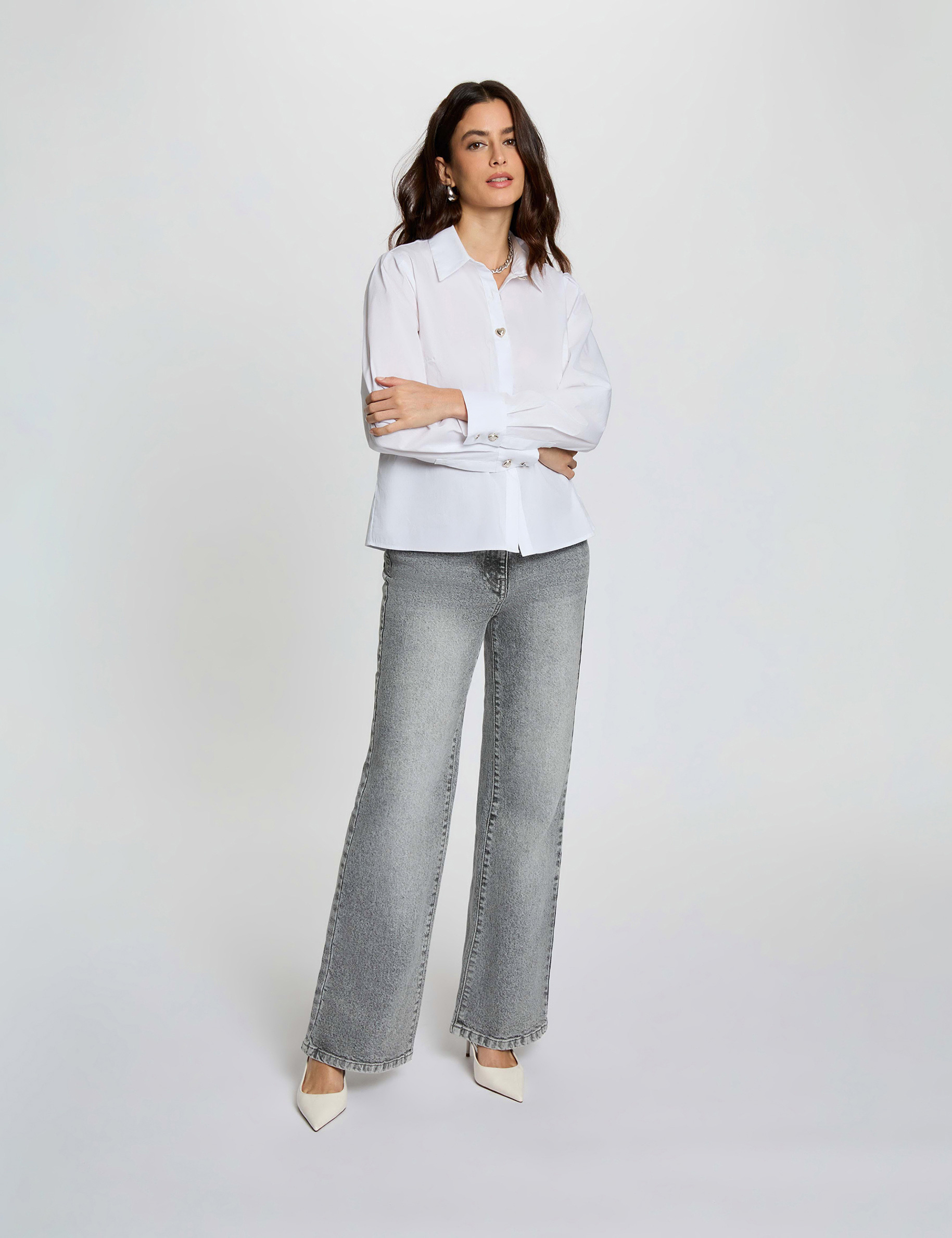 Jean large taille haute denim snow gris femme