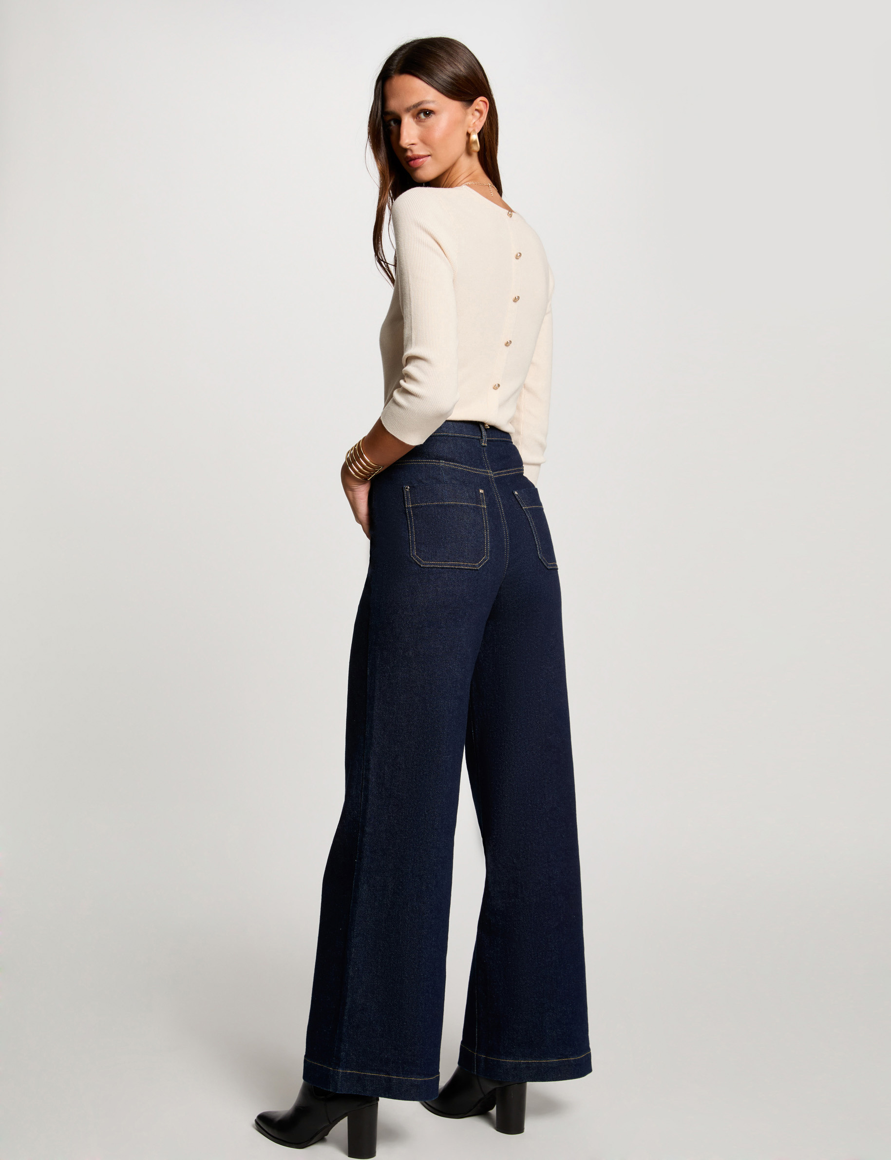 pull col rond manches 34 ivoire femme Pull col rond manches 3/4 ivoire femme