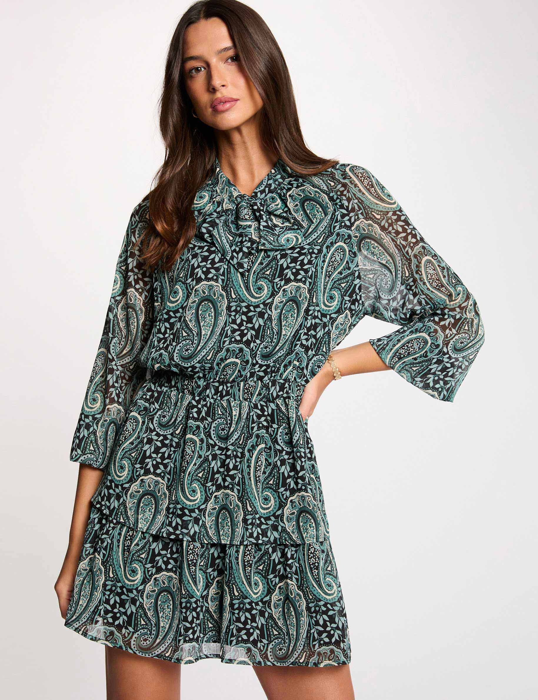 Robe courte col lavalli&egrave;re multicolore femme