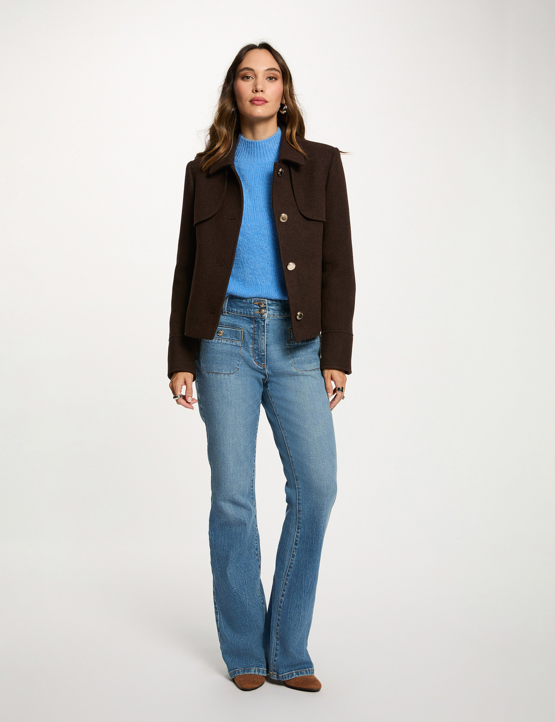 manteau court boutonne marron fonce femme Manteau court boutonné marron foncé femme