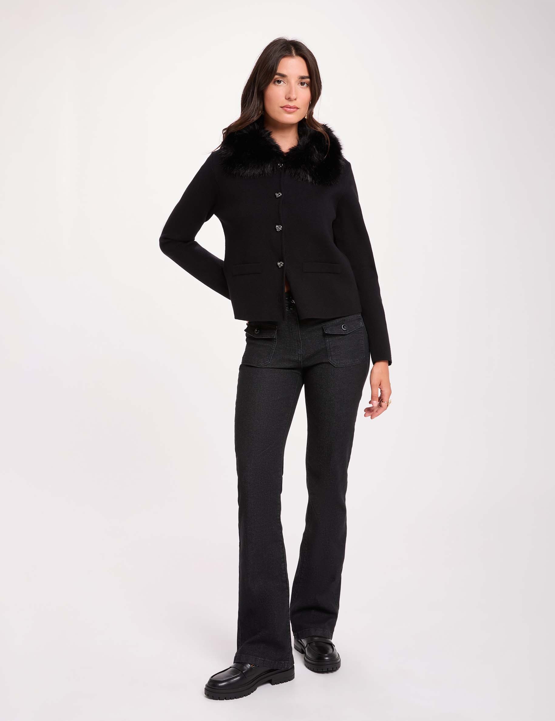 Jean bootcut boutons denim noir femme
