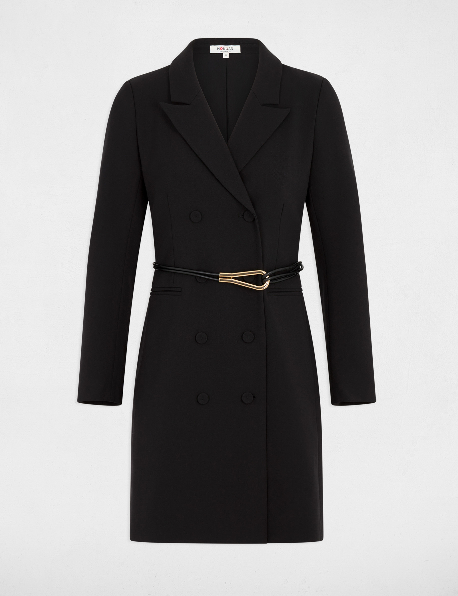 Robe courte col &agrave; revers noir femme