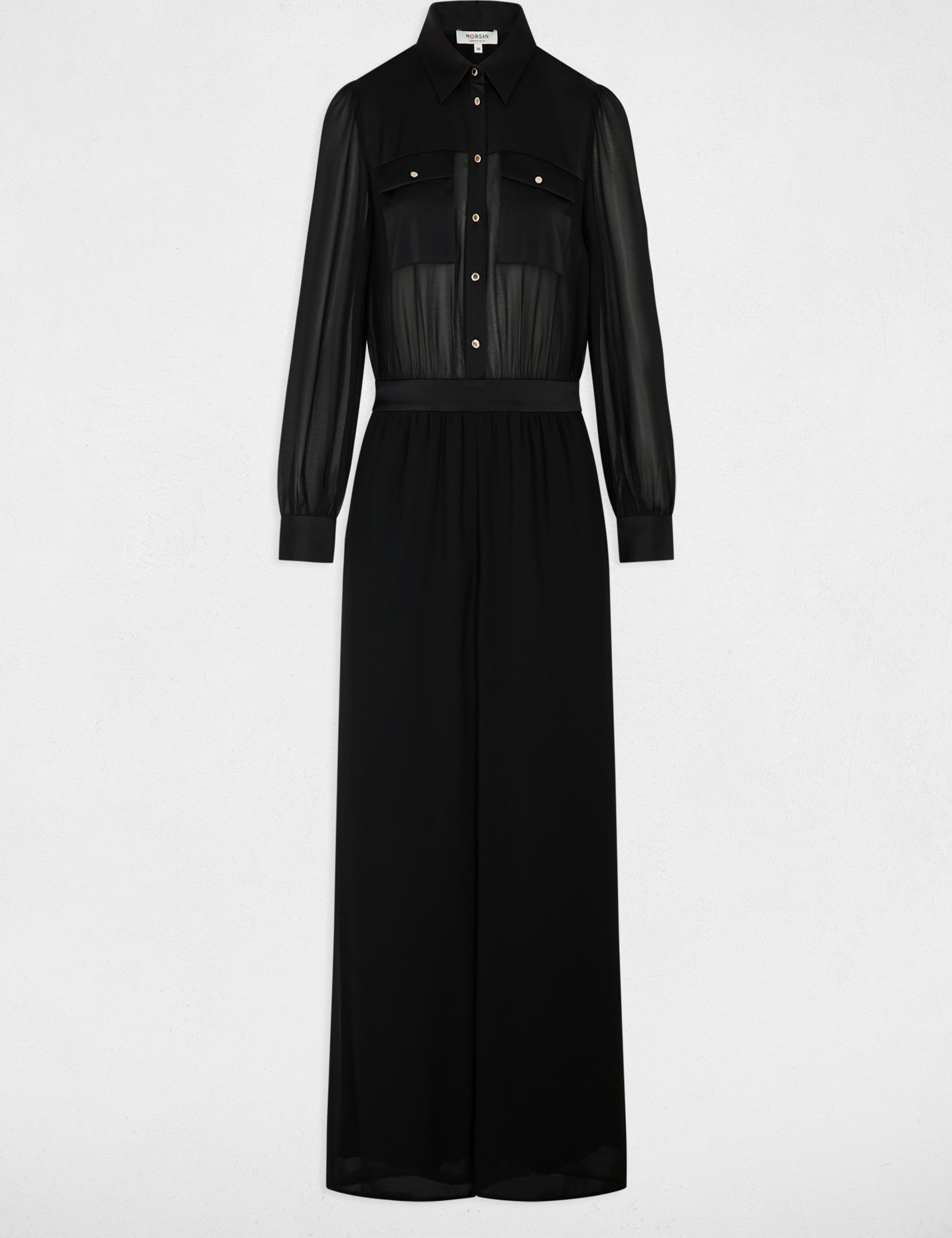 Vloeiende jumpsuit met reverskraag zwart vrouw