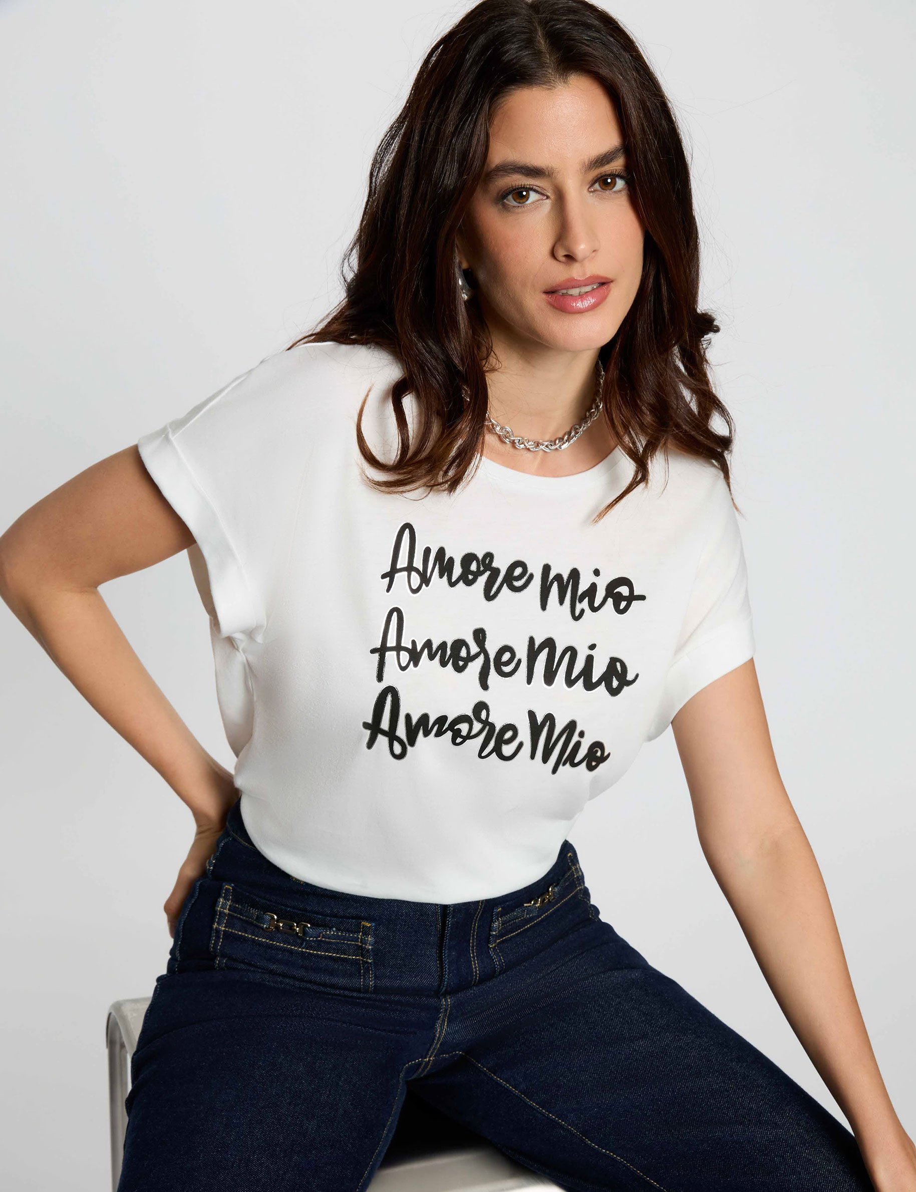 T-shirt met ronde hals helder wit vrouw