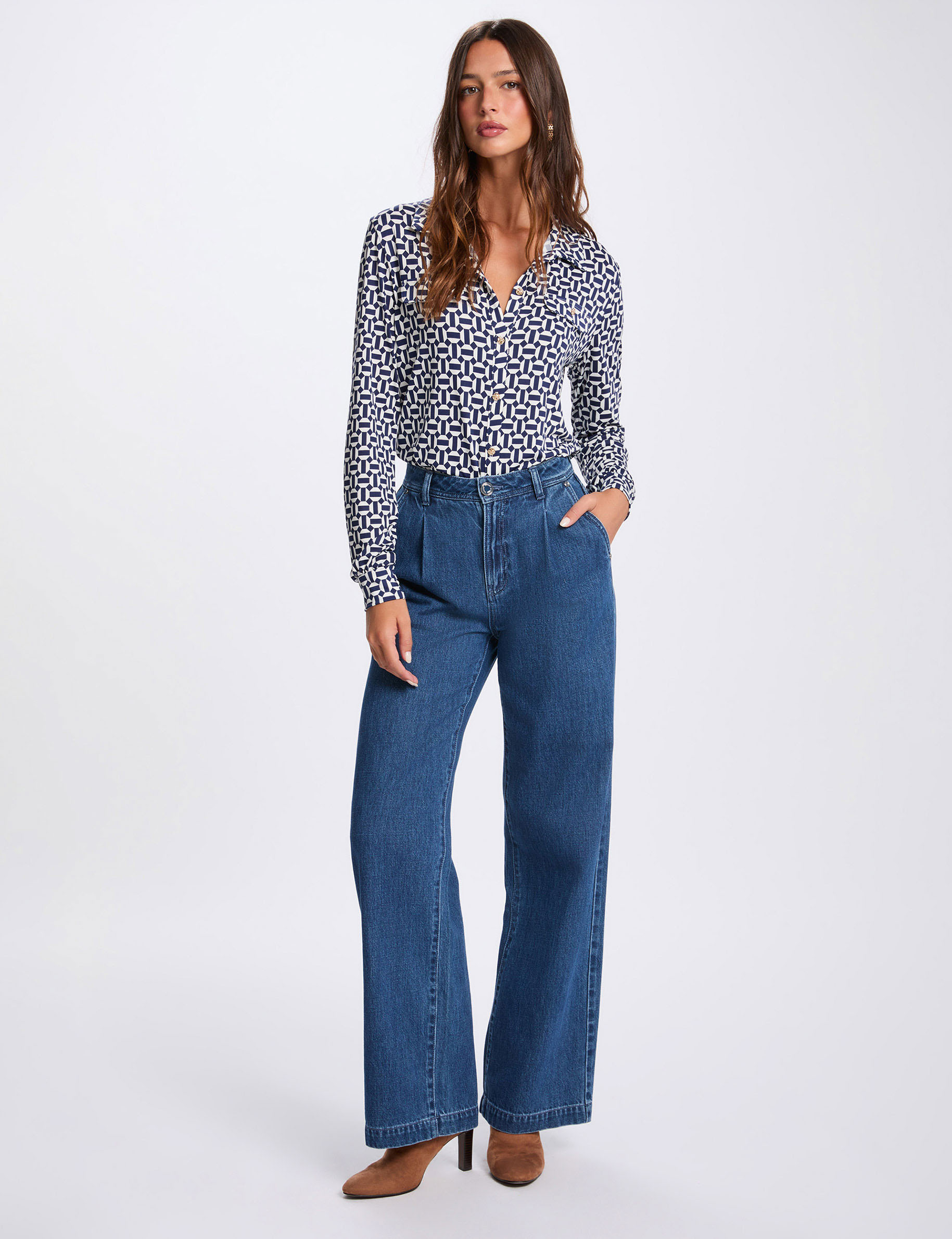 T-shirt col à revers blanc femme
