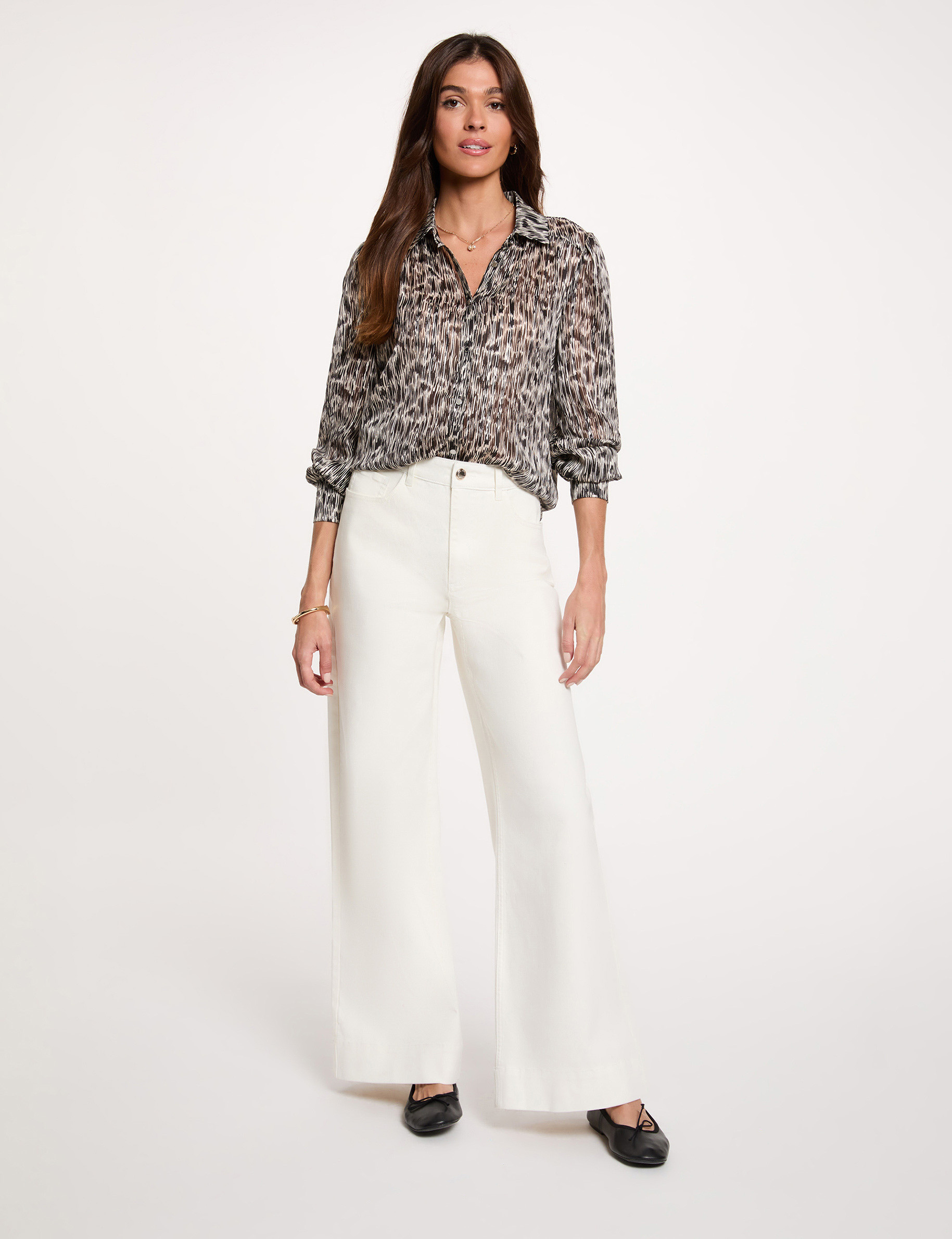 Chemise satin&eacute;e col &agrave; revers multicolore femme