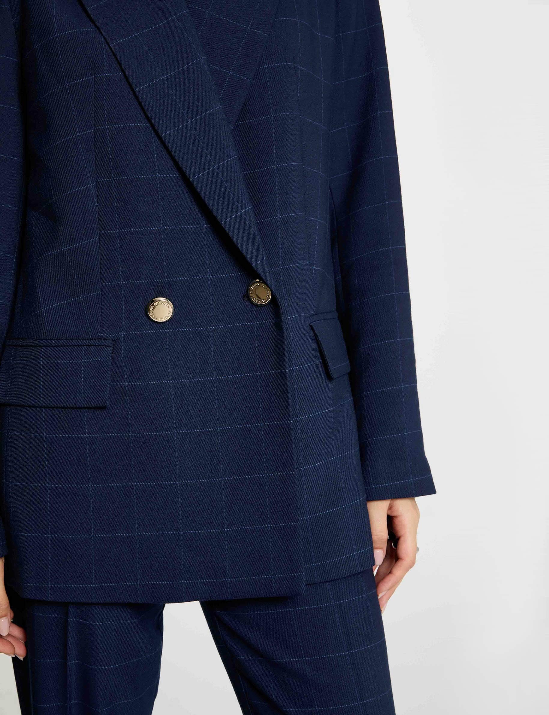 Rechte geruite blazer marineblauw vrouw