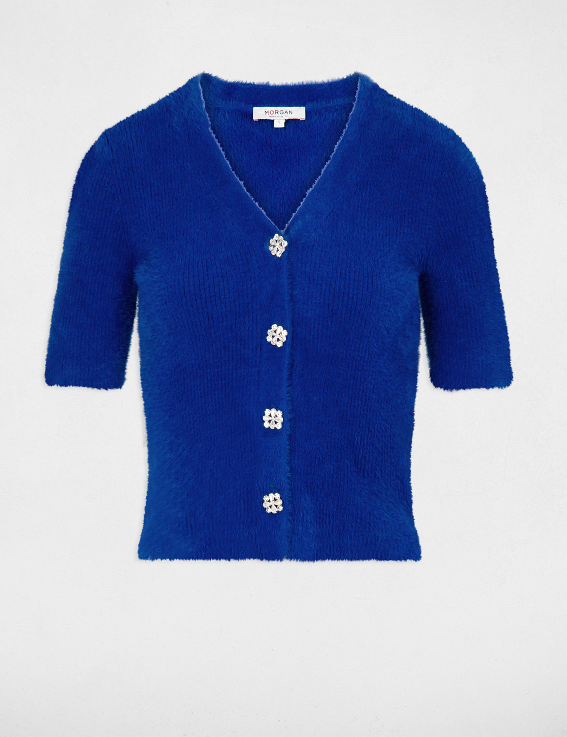 pull manches courtes a boutons bleu electrique femme Pull manches courtes à boutons bleu electrique femme