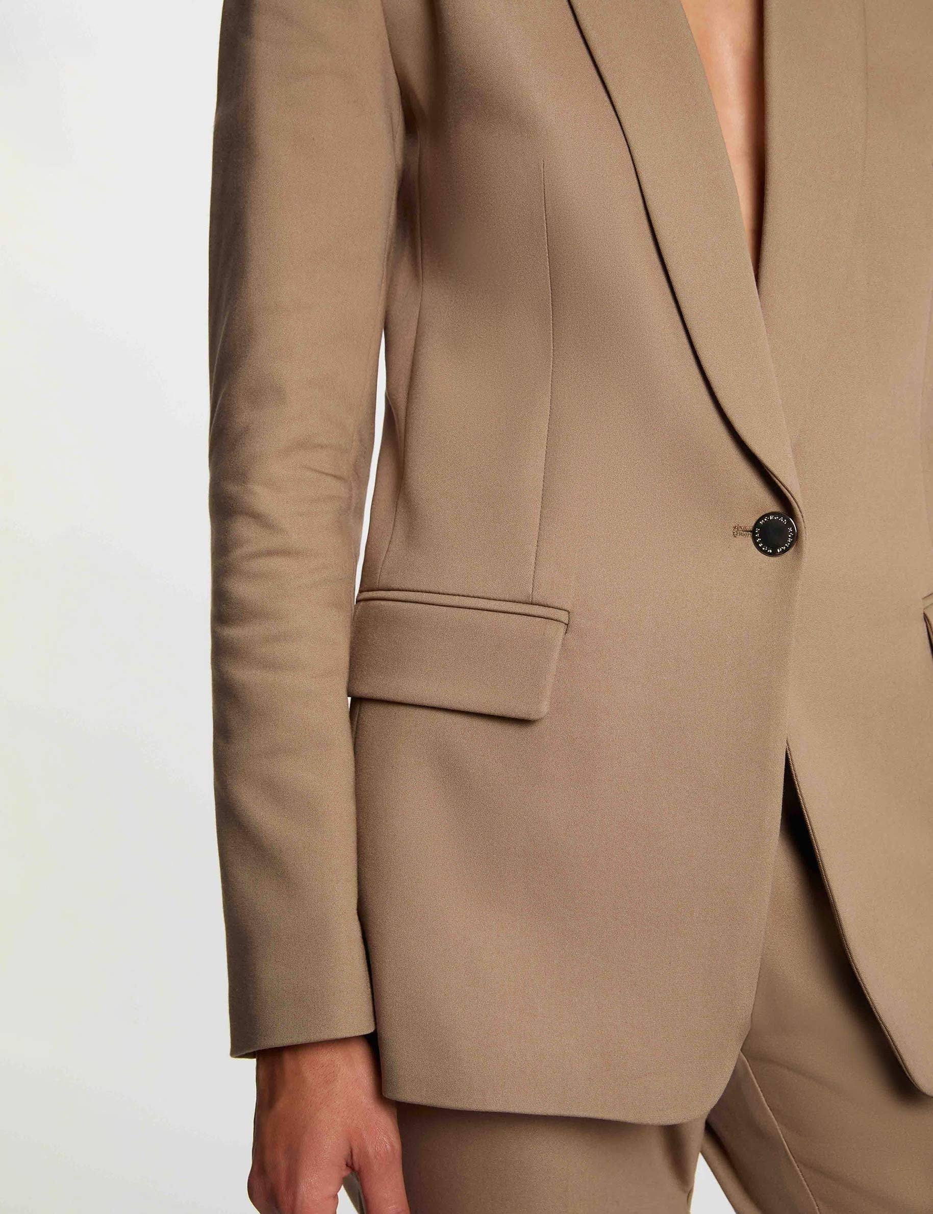 Korte jas met sjaalkraag taupe vrouw