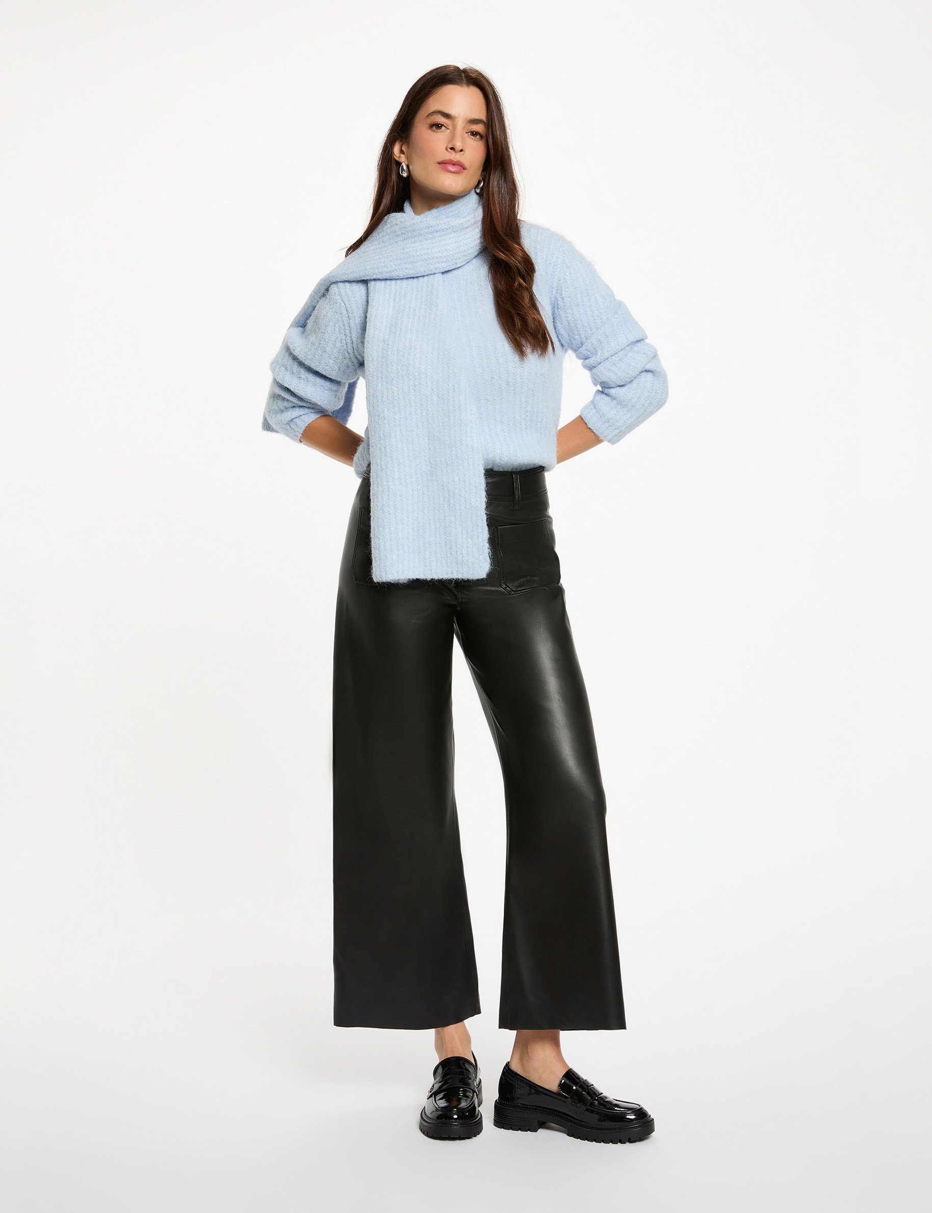 pull col echarpe bleu ciel femme Pull col écharpe bleu ciel femme