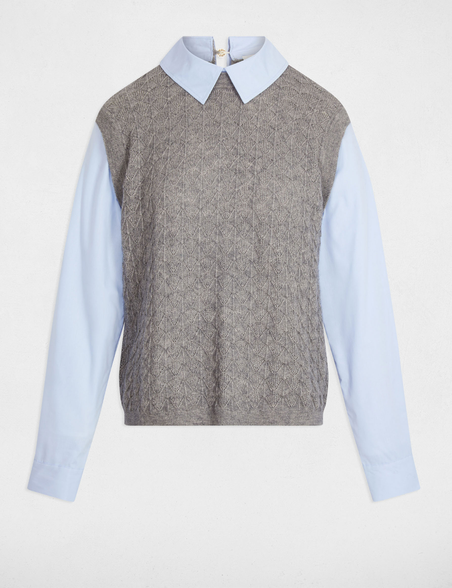 korte trui met overhemdkraag gris clair vrouw Korte trui met overhemdkraag gris clair vrouw