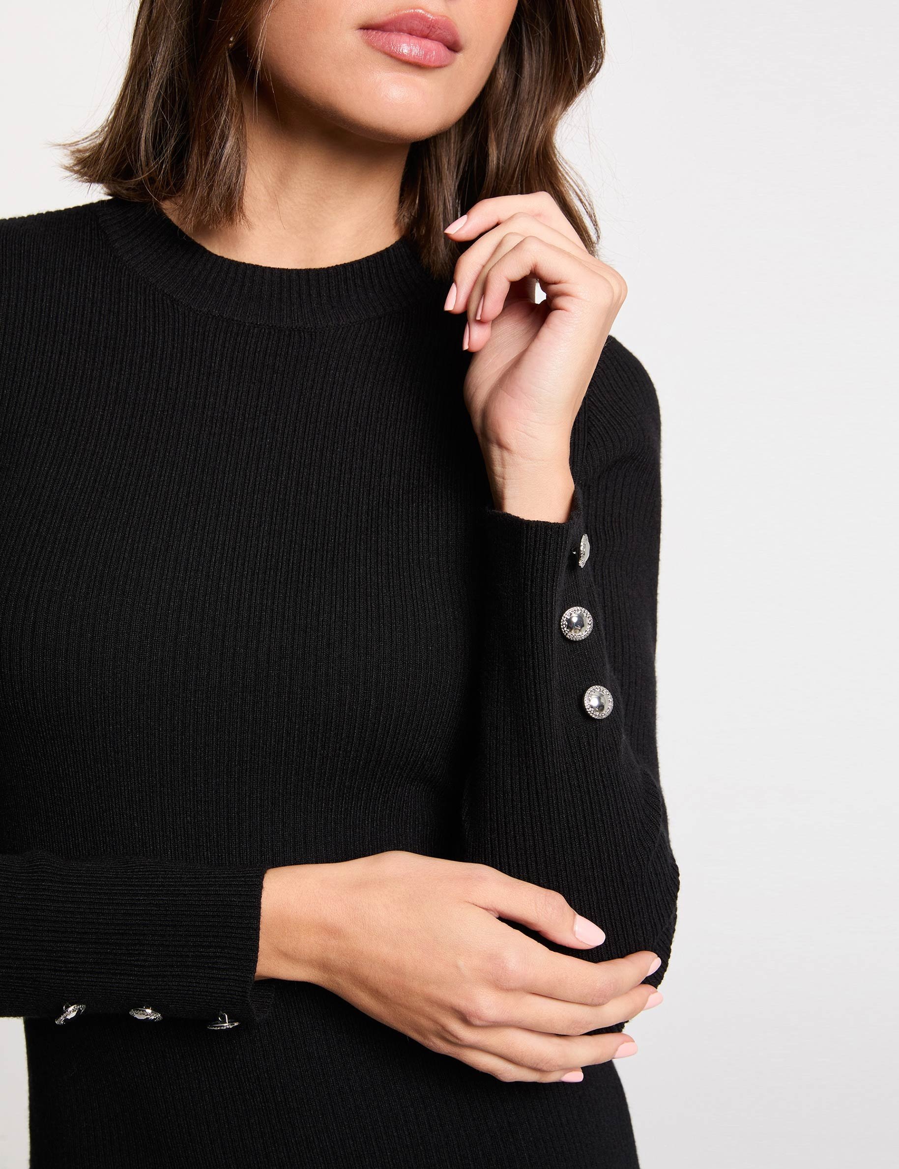 Robe tricot courte col rond noir femme