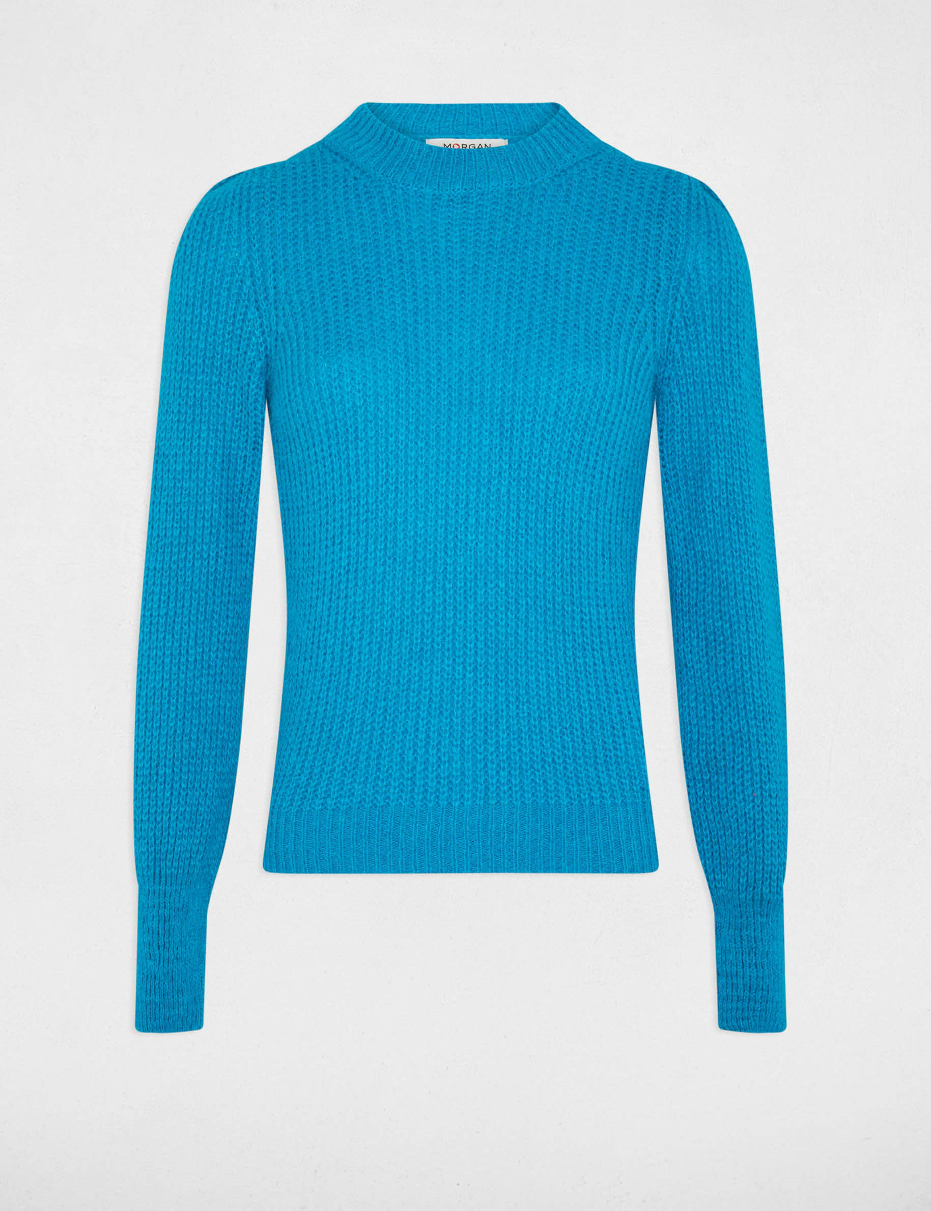 Pull manches longues col montant bleu femme