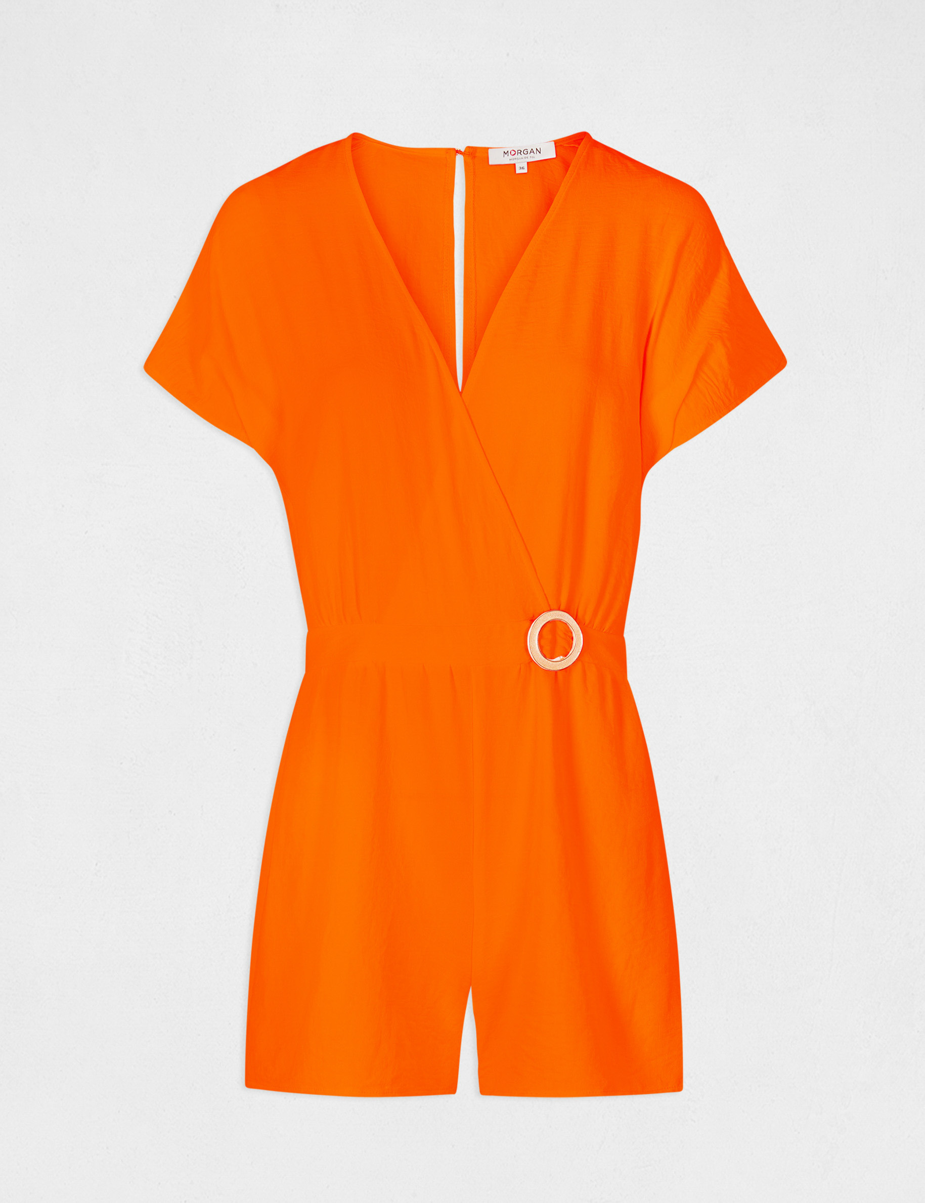 Rechte vlot vallende jumpsuit met gesp oranje vrouw