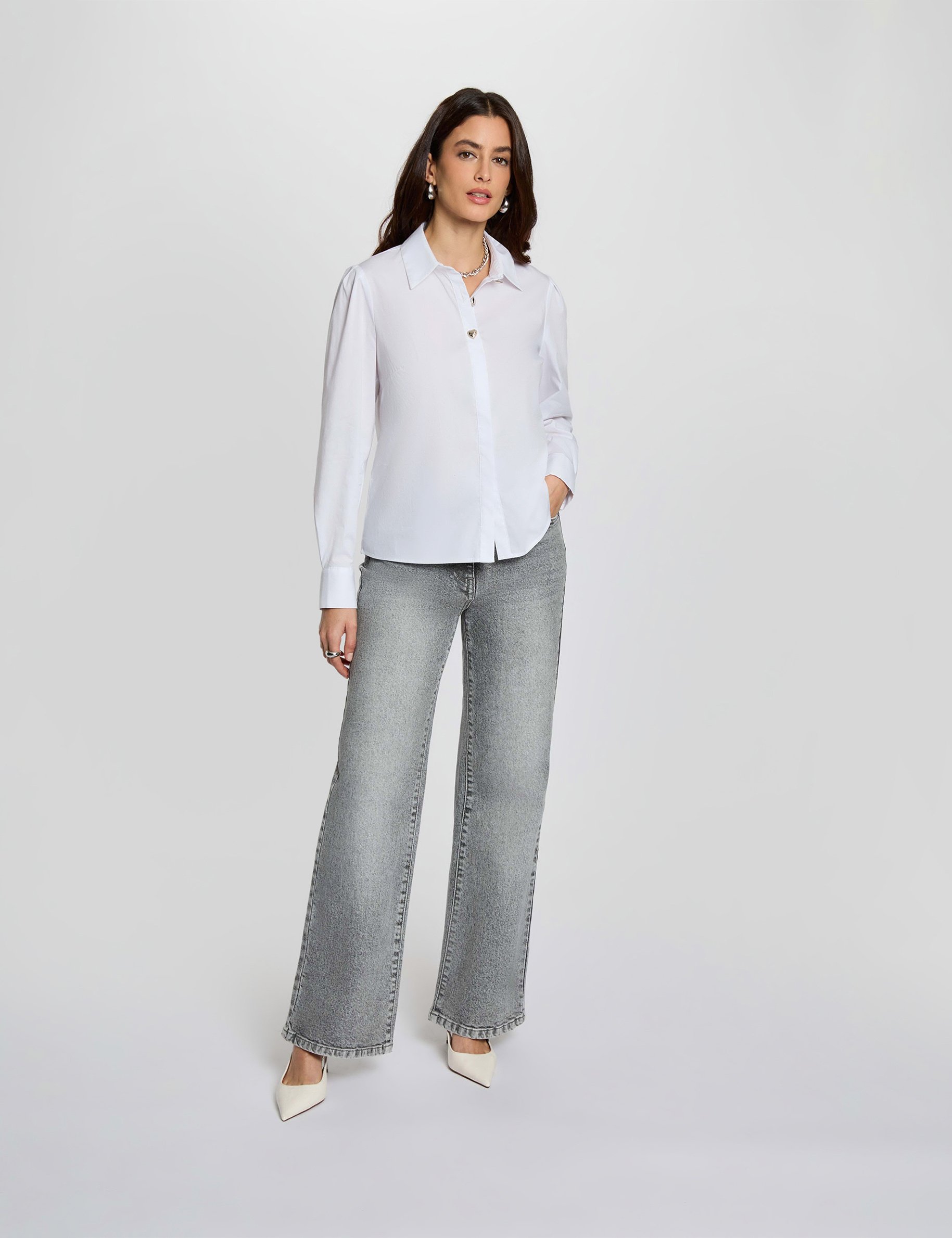 Chemise droite col &agrave; revers blanc femme