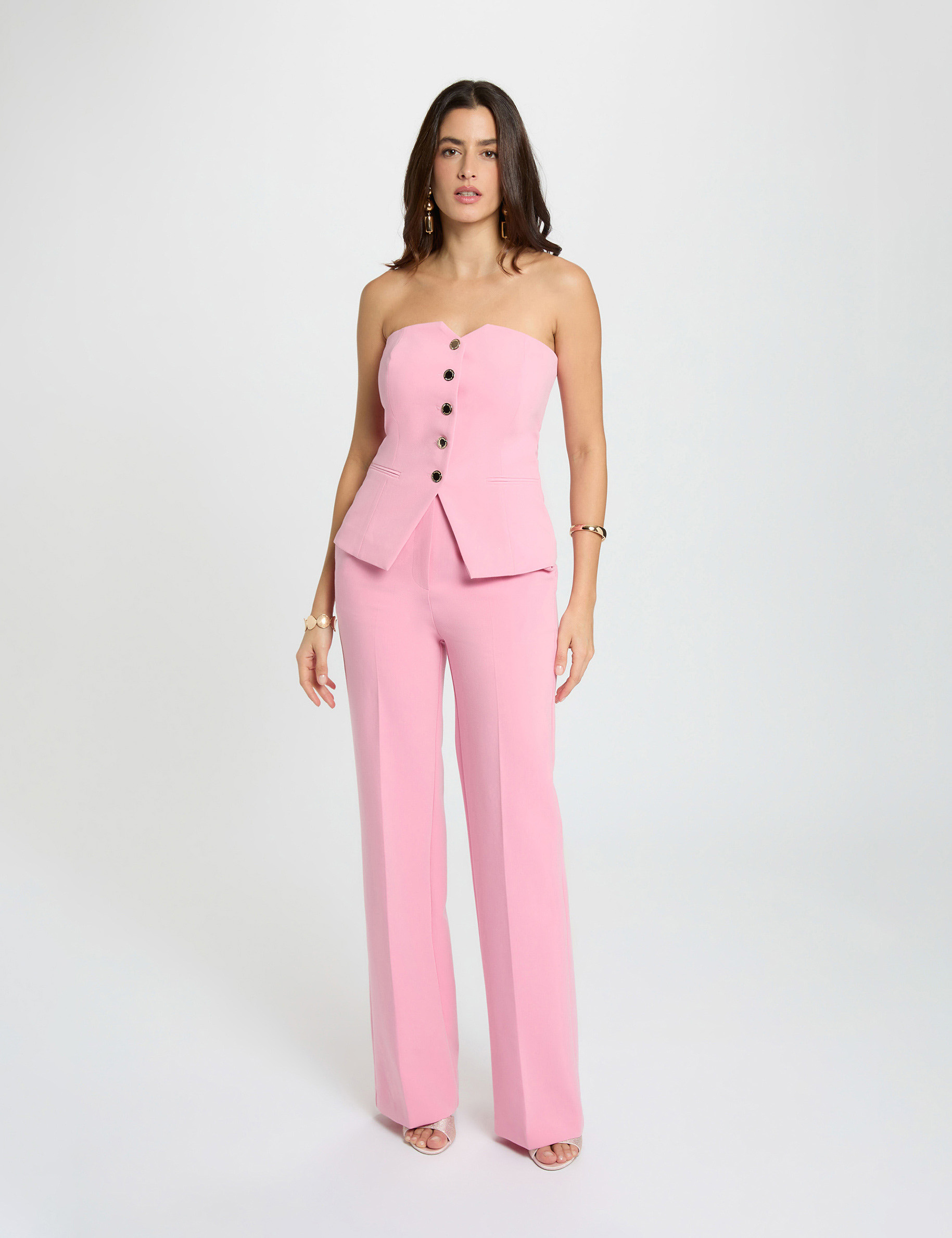 Getailleerde mouwloze bustier lichtroze vrouw