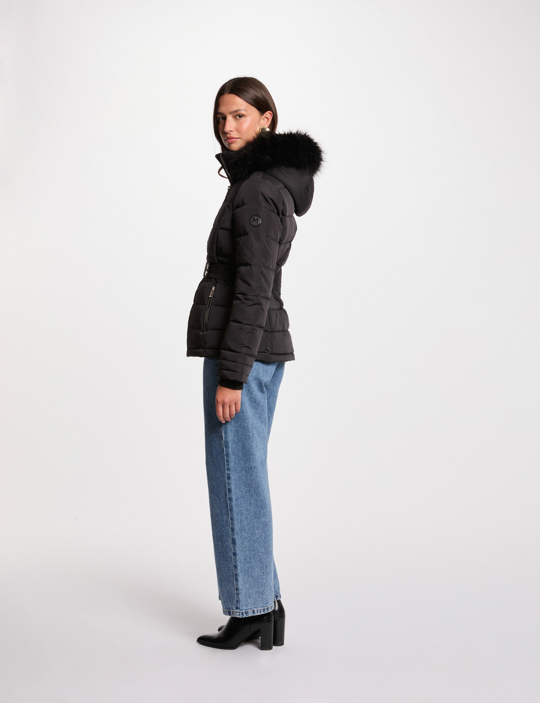 Doudoune à capuche noir femme