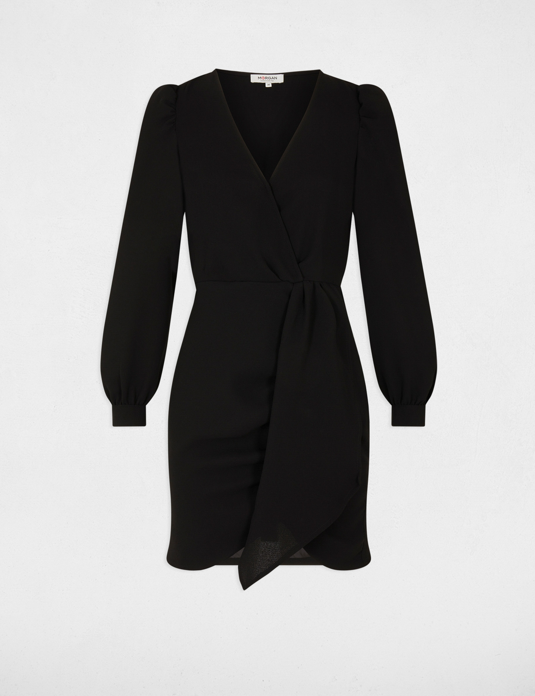 robe ajustee drapee manches longues noir femme Robe ajustée drapée manches longues noir femme