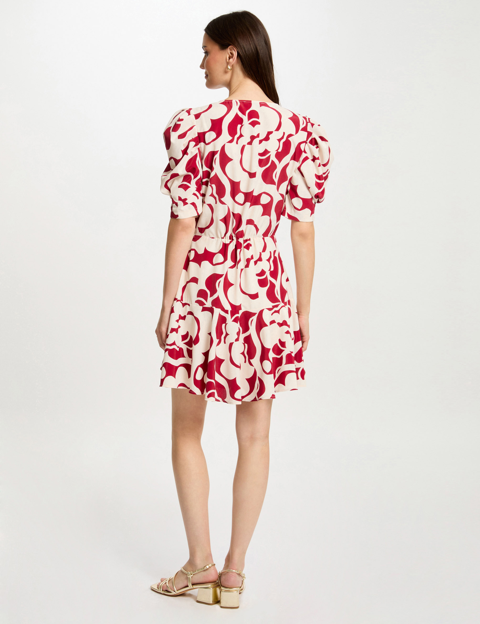 Korte, uitlopende jurk met print meerkleurig vrouw