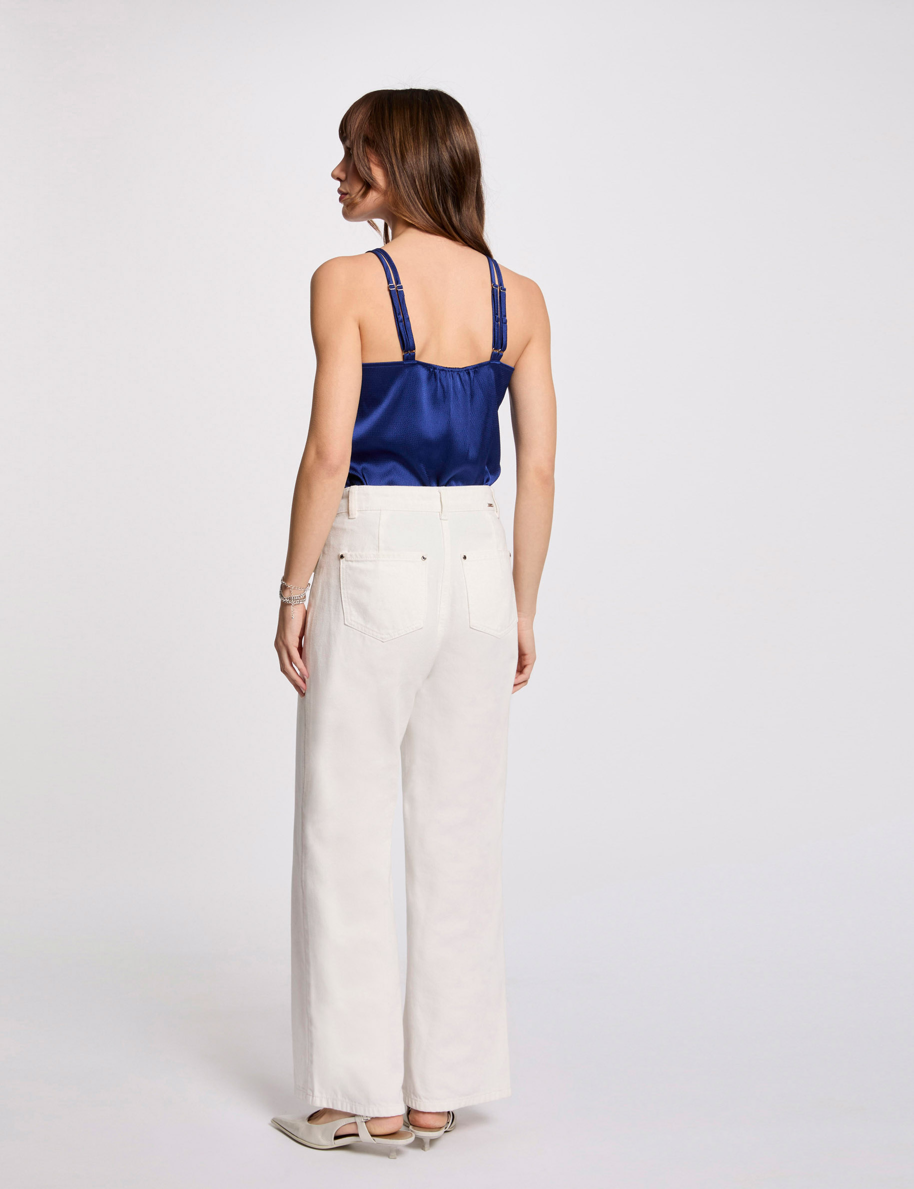 satijnen top met bandjes bleu electrique vrouw Satijnen top met bandjes bleu electrique vrouw