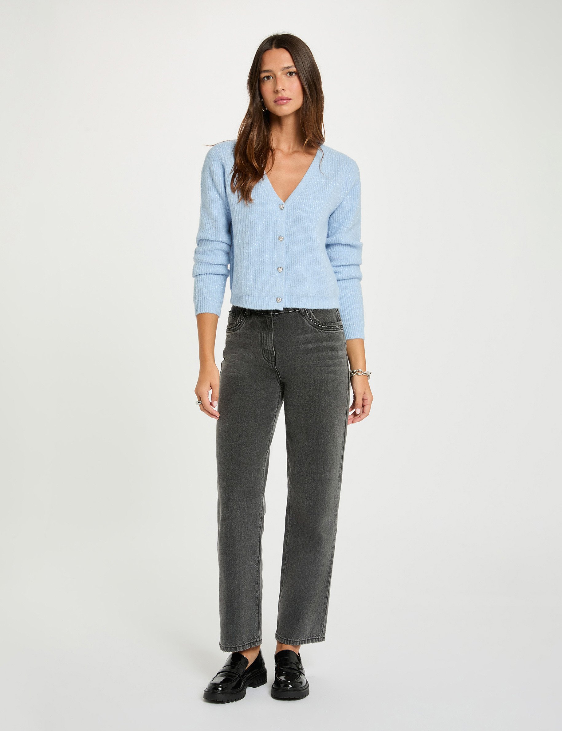gilet col en v bleu ciel femme Gilet col en V bleu ciel femme