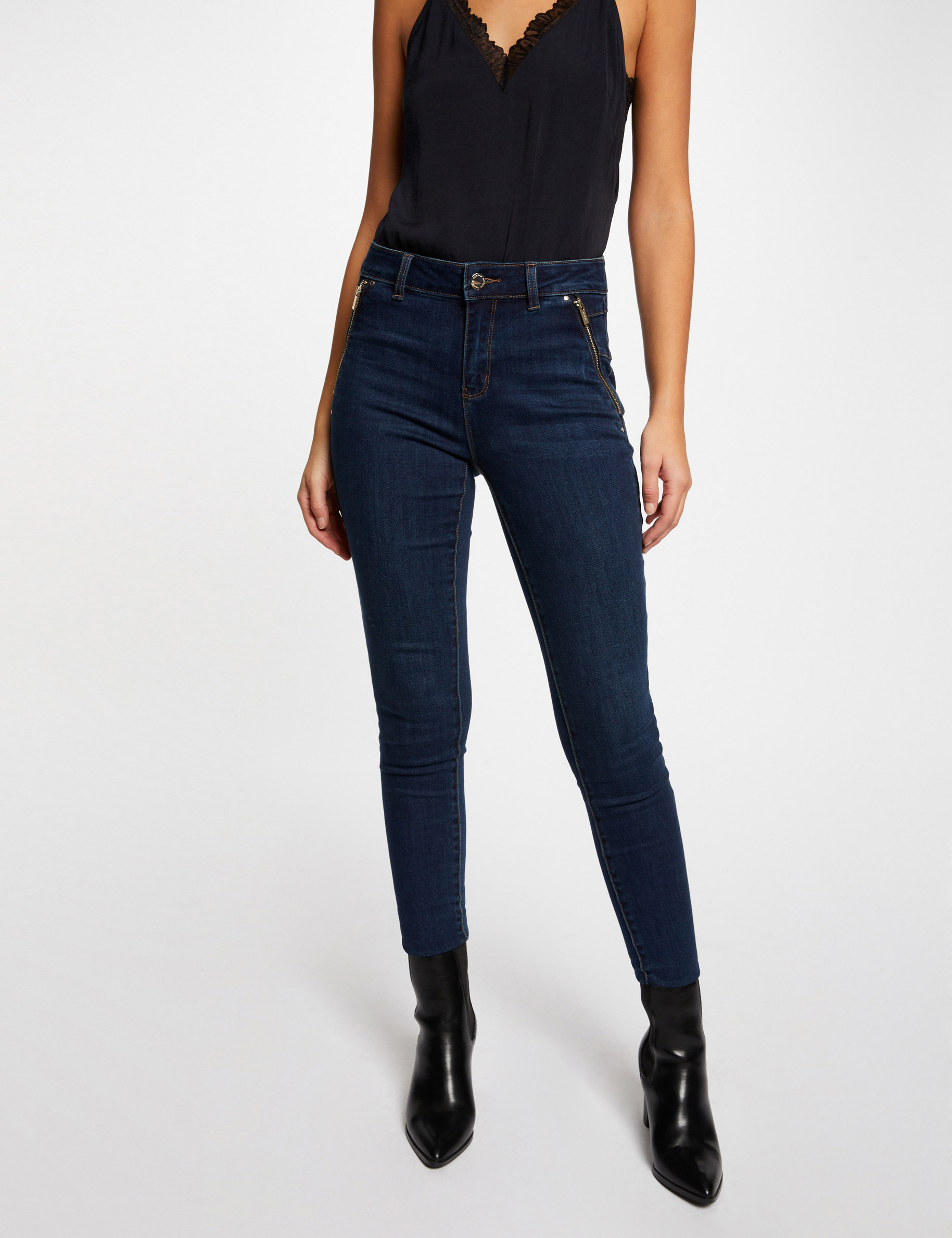 Jeans skinny avec détails zippés jean brut femme