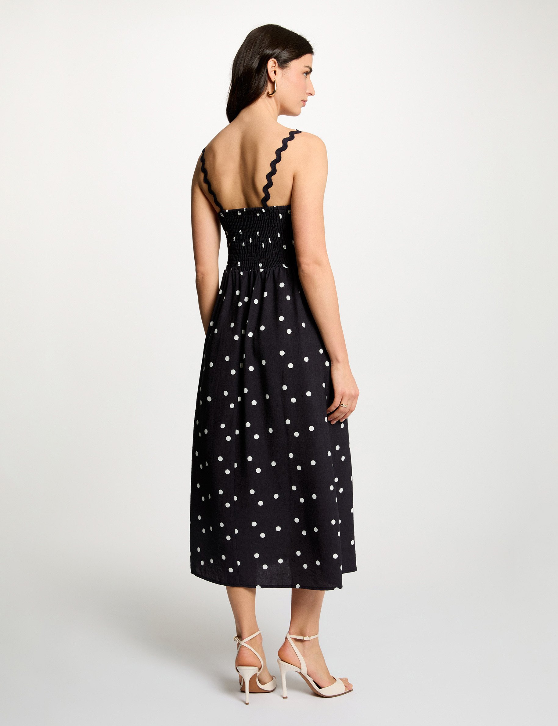 Robe mi-longue pois bleu marine femme