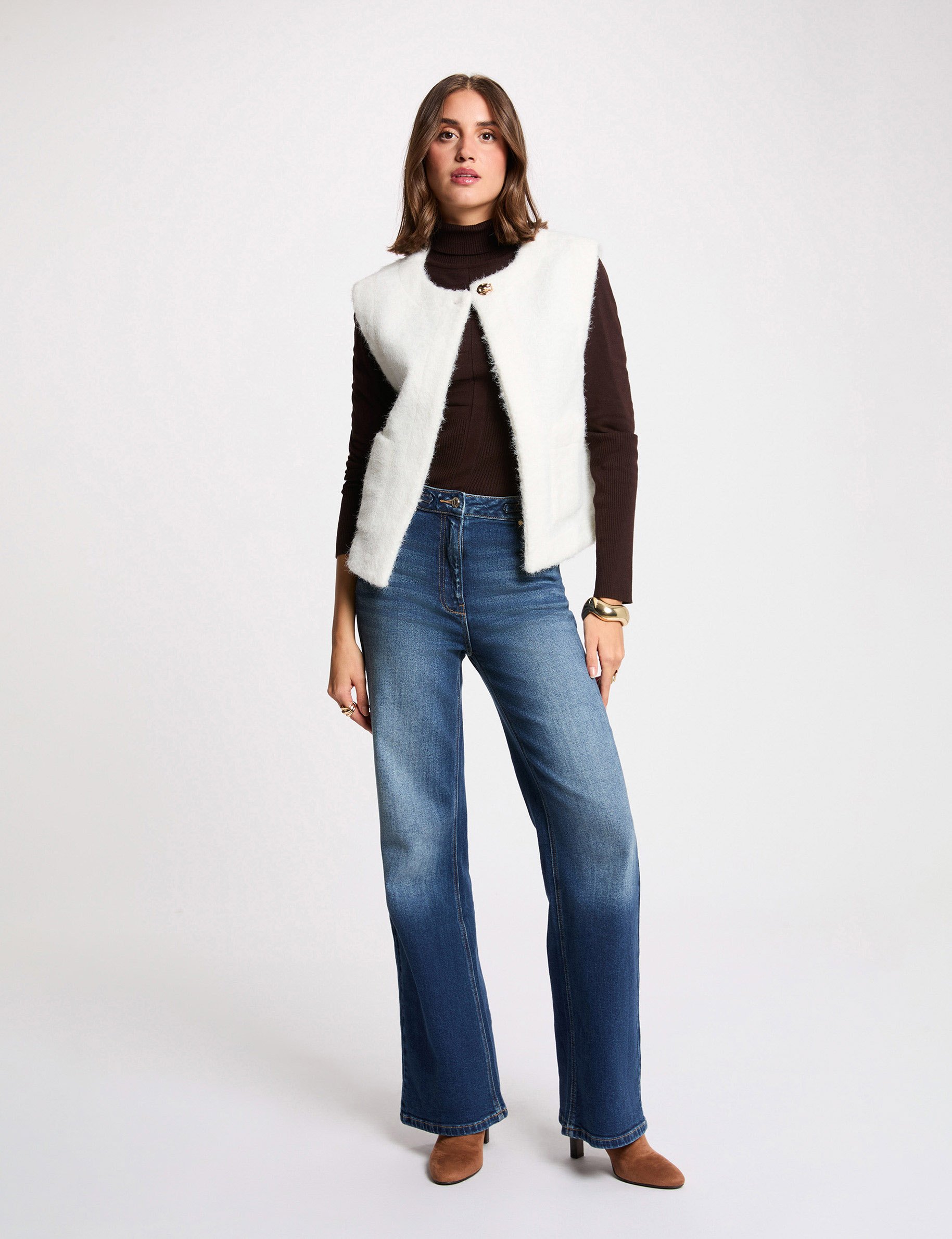 Veste sans manches ivoire femme