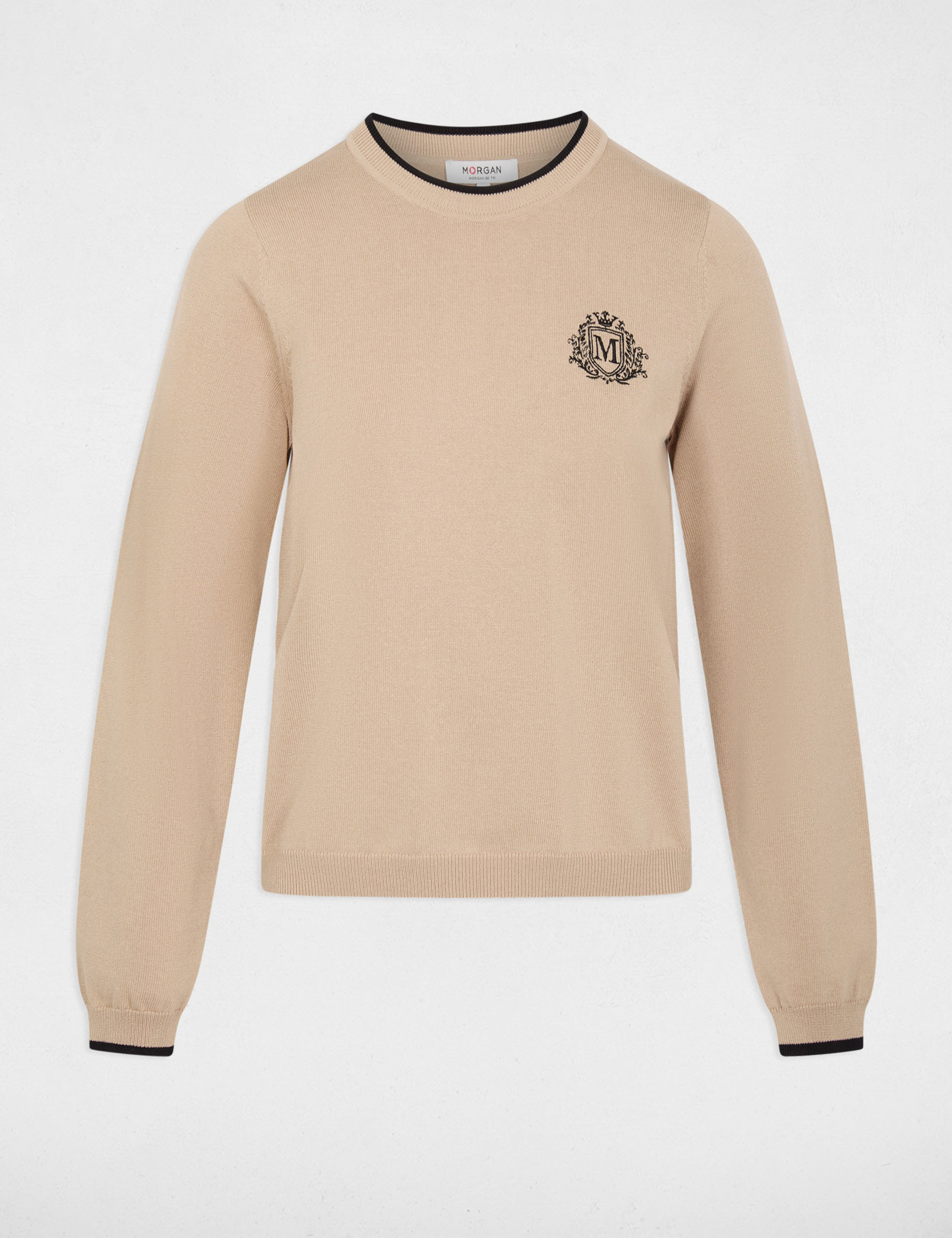 Trui met ronde hals en lange mouwen beige vrouw