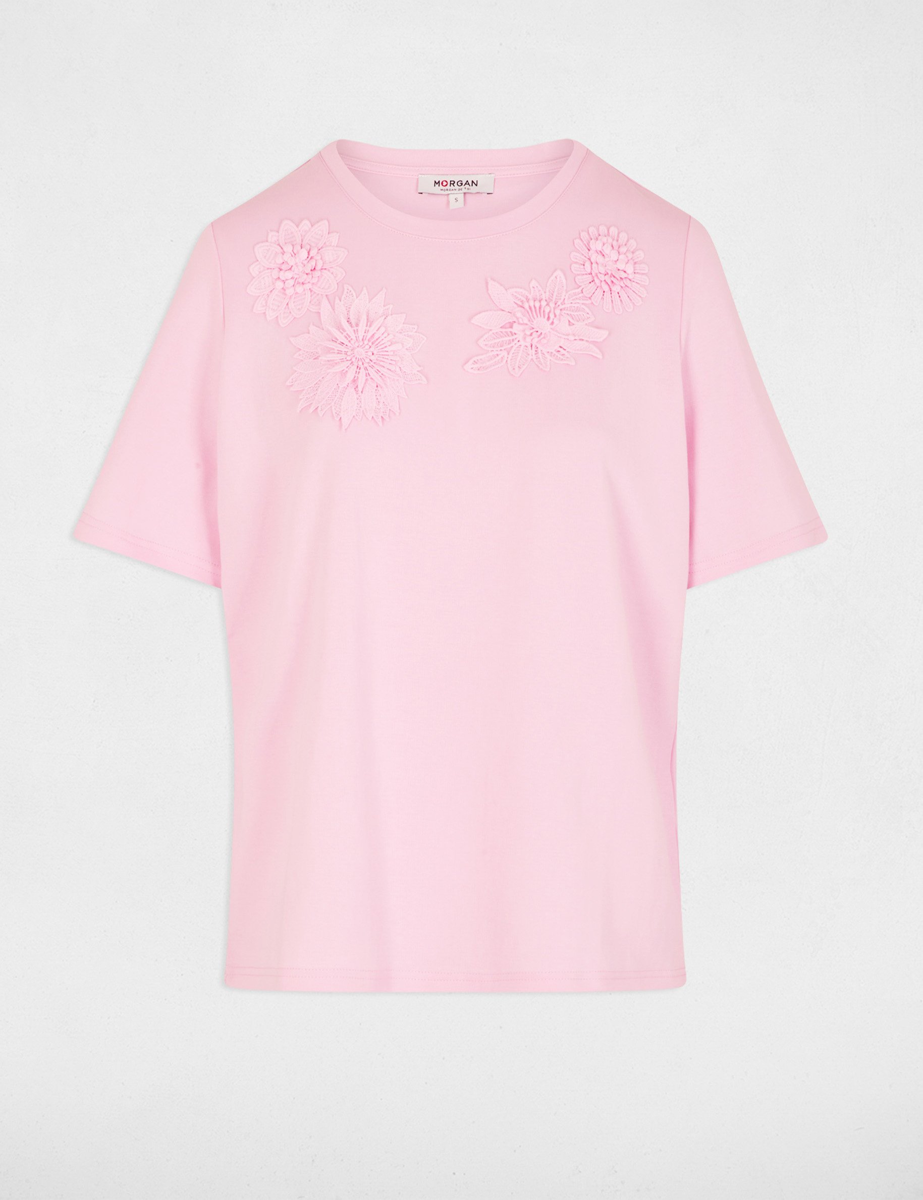 Recht T-shirt met ronde hals roze vrouw