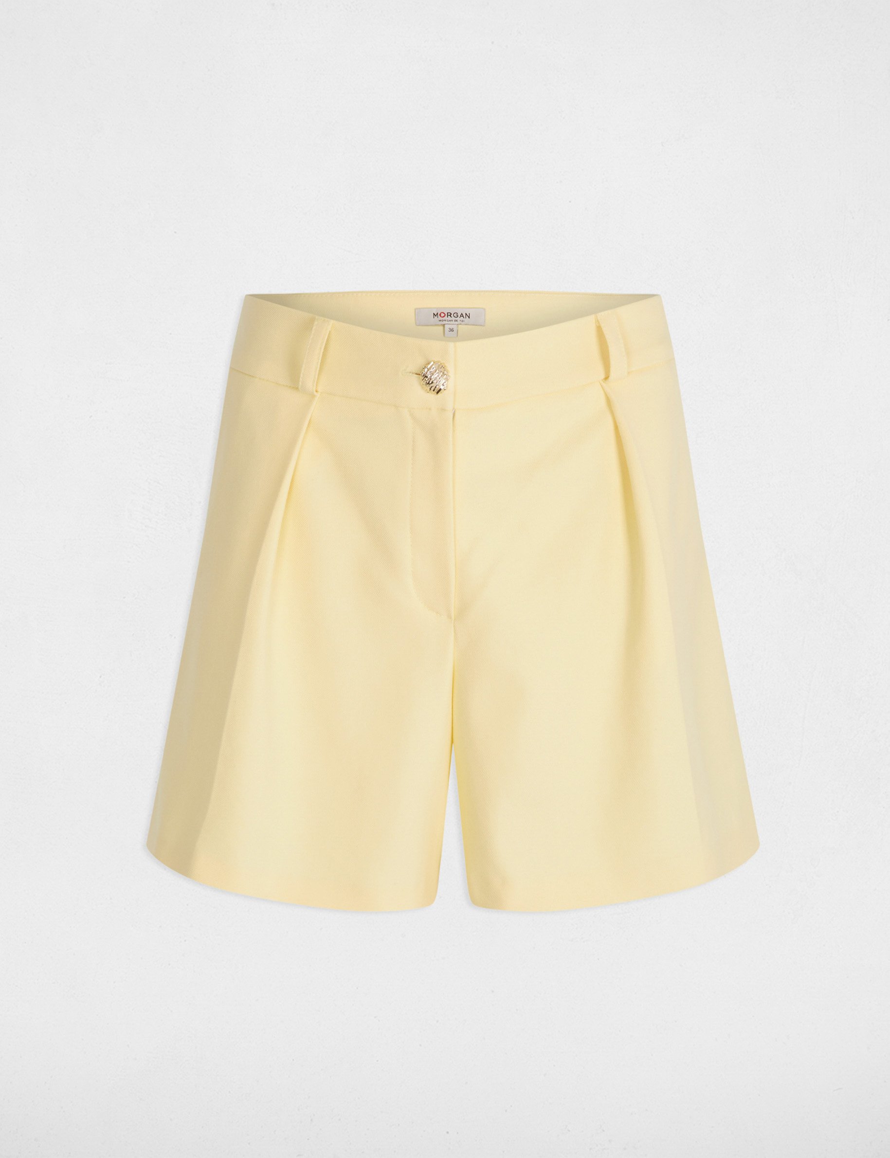 rechte korte broek pastel geel vrouw Rechte korte broek pastel geel vrouw