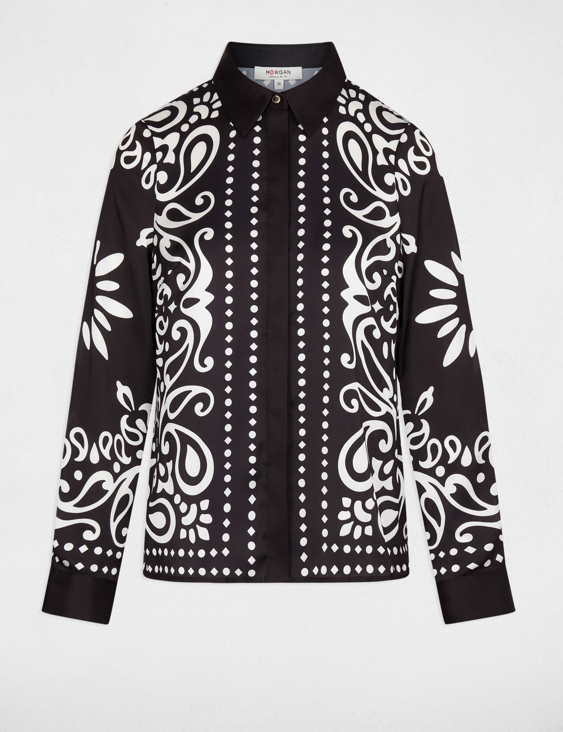 Chemise fluide imprim&eacute;e noir femme