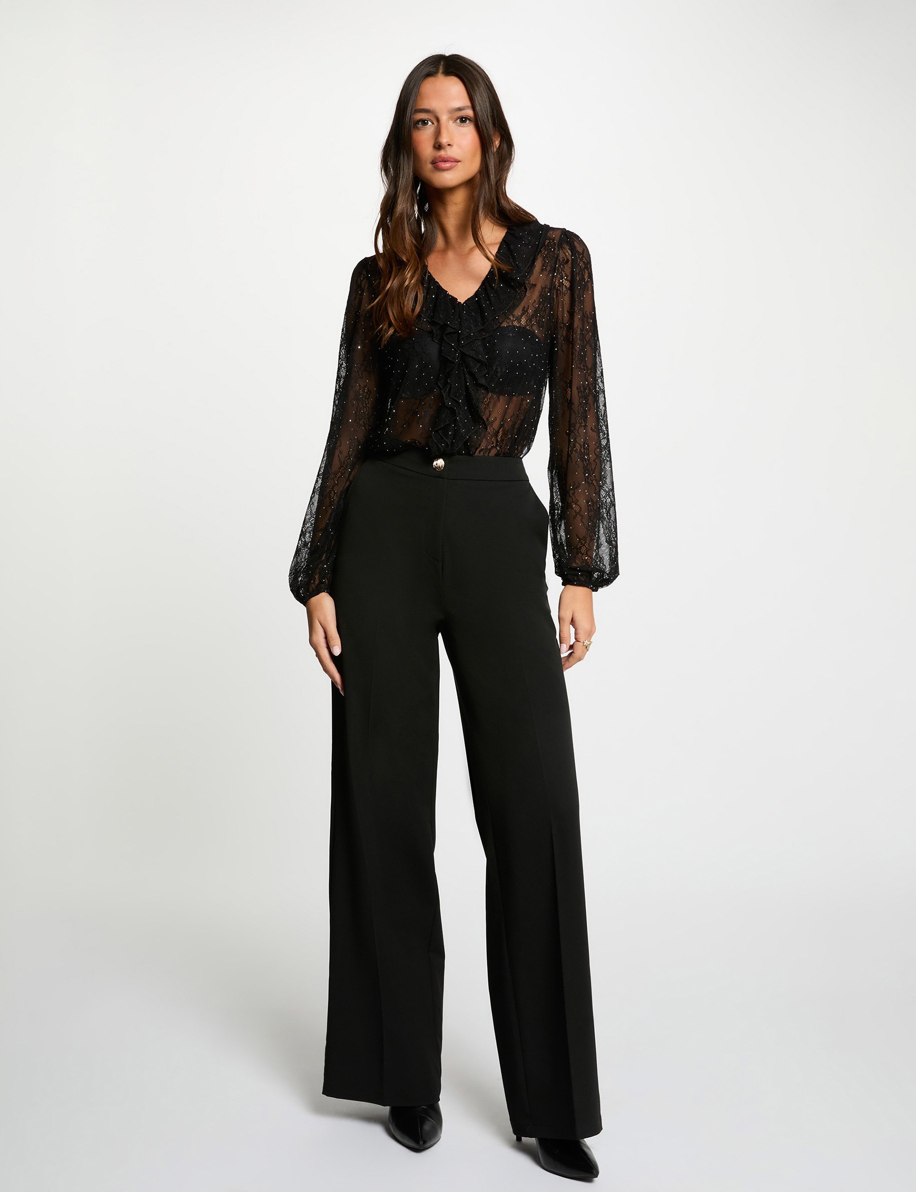 t shirt dentelle col v noir femme T-shirt dentelle col v noir femme