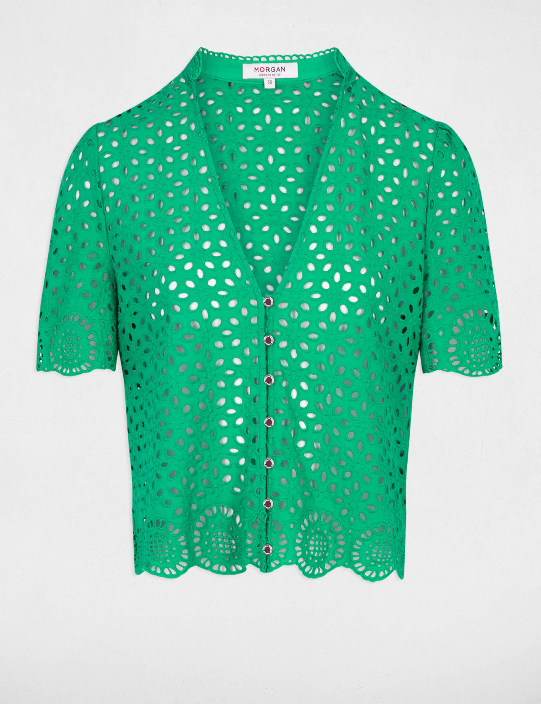 Chemise broderie anglaise vert femme