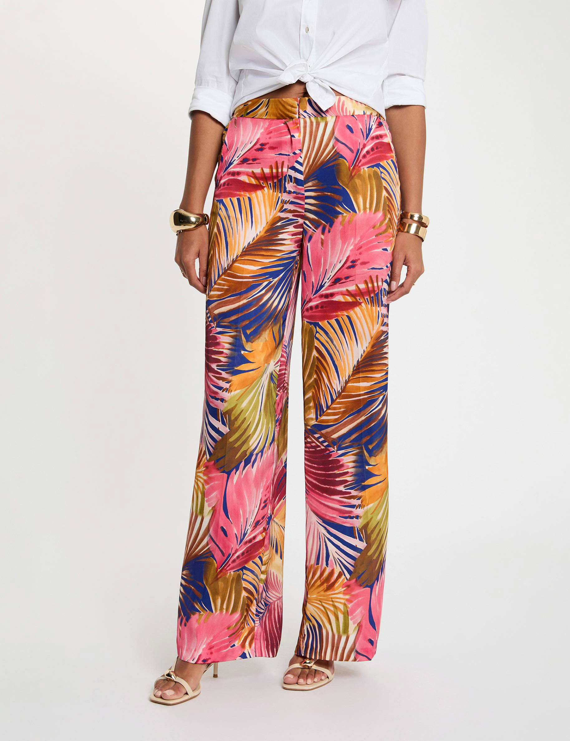 Pantalon droit fluide multicolore femme