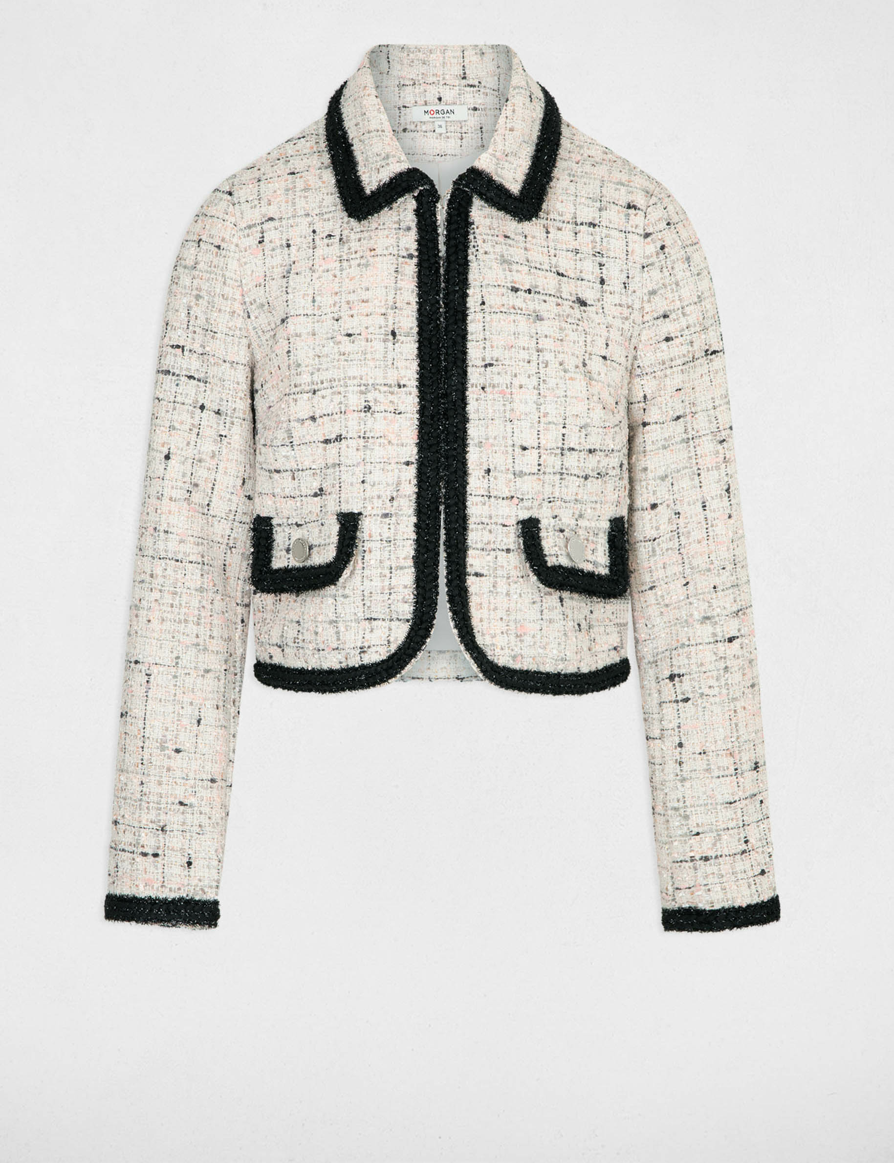 Veste cintr&eacute;e tweed ivoire femme