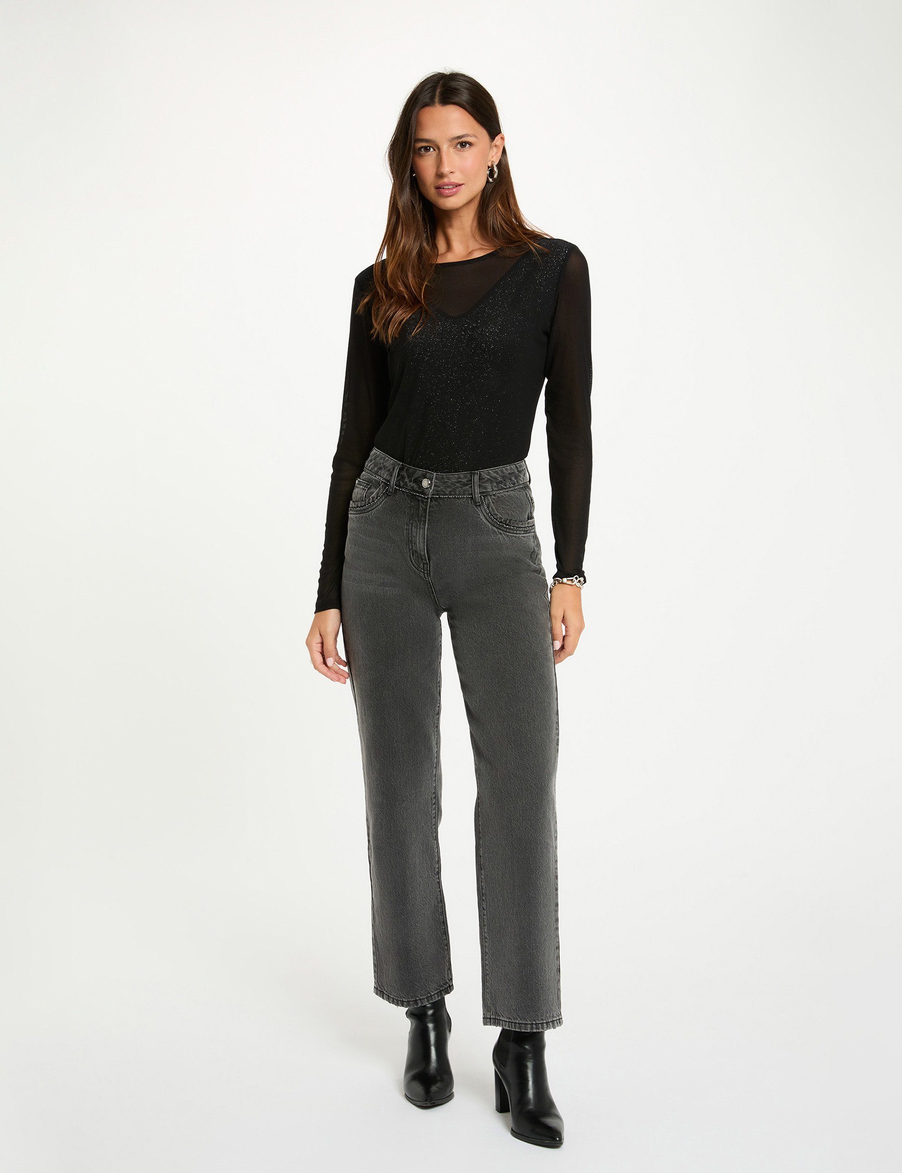 T-shirt cintré manches longues noir femme
