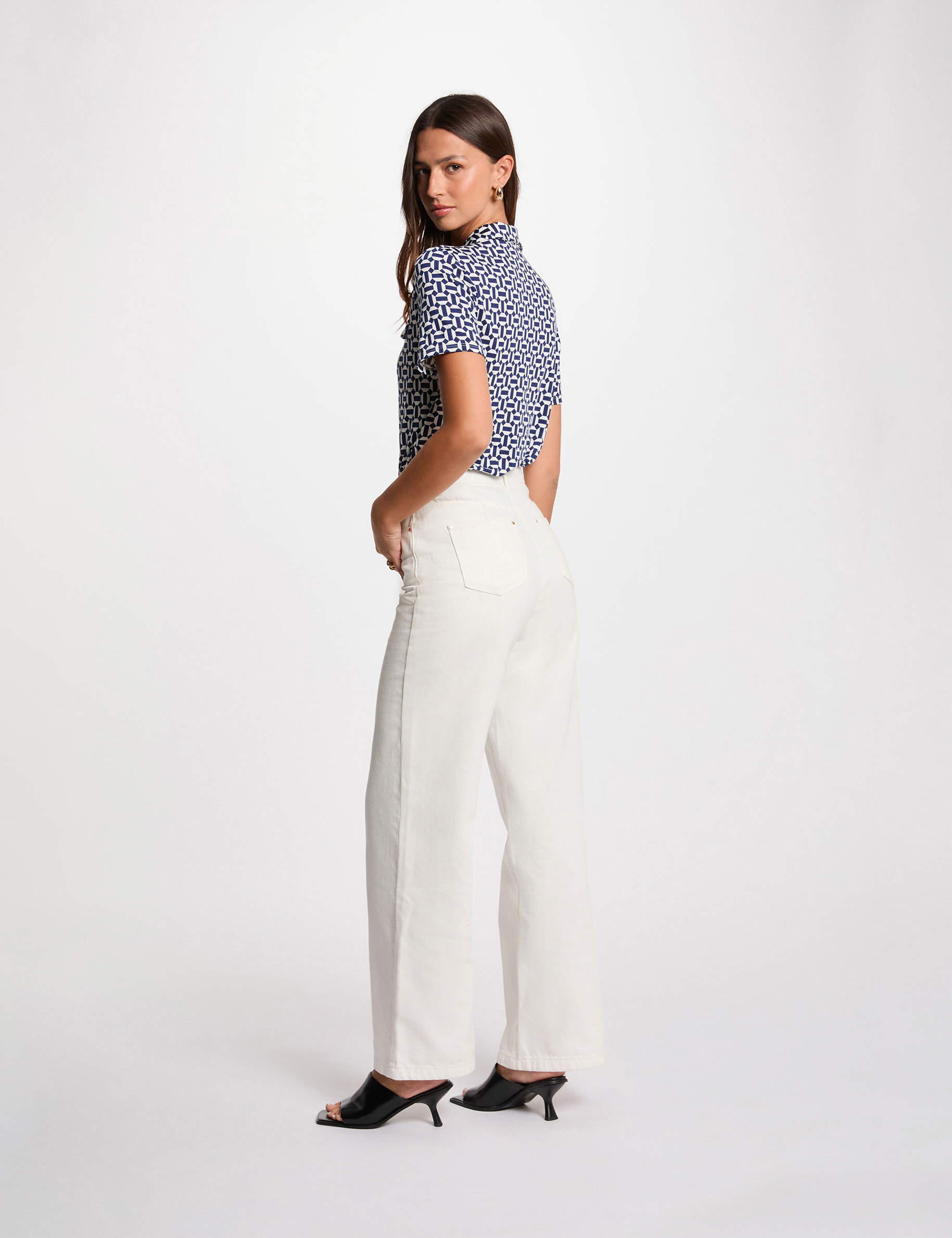 blouse met korte mouwen helder wit vrouw Blouse met korte mouwen helder wit vrouw