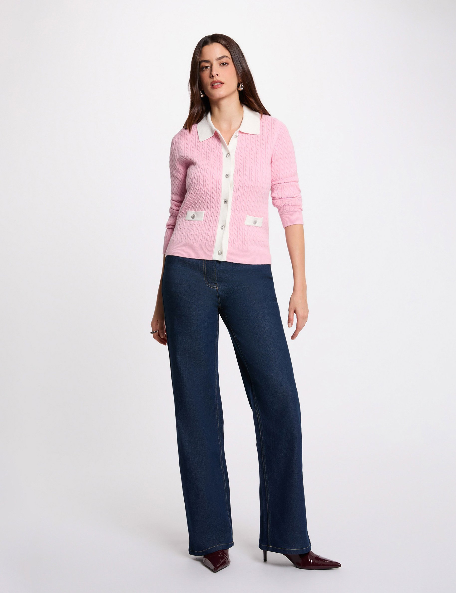 Gilet ajust&eacute; col &agrave; revers rose clair femme
