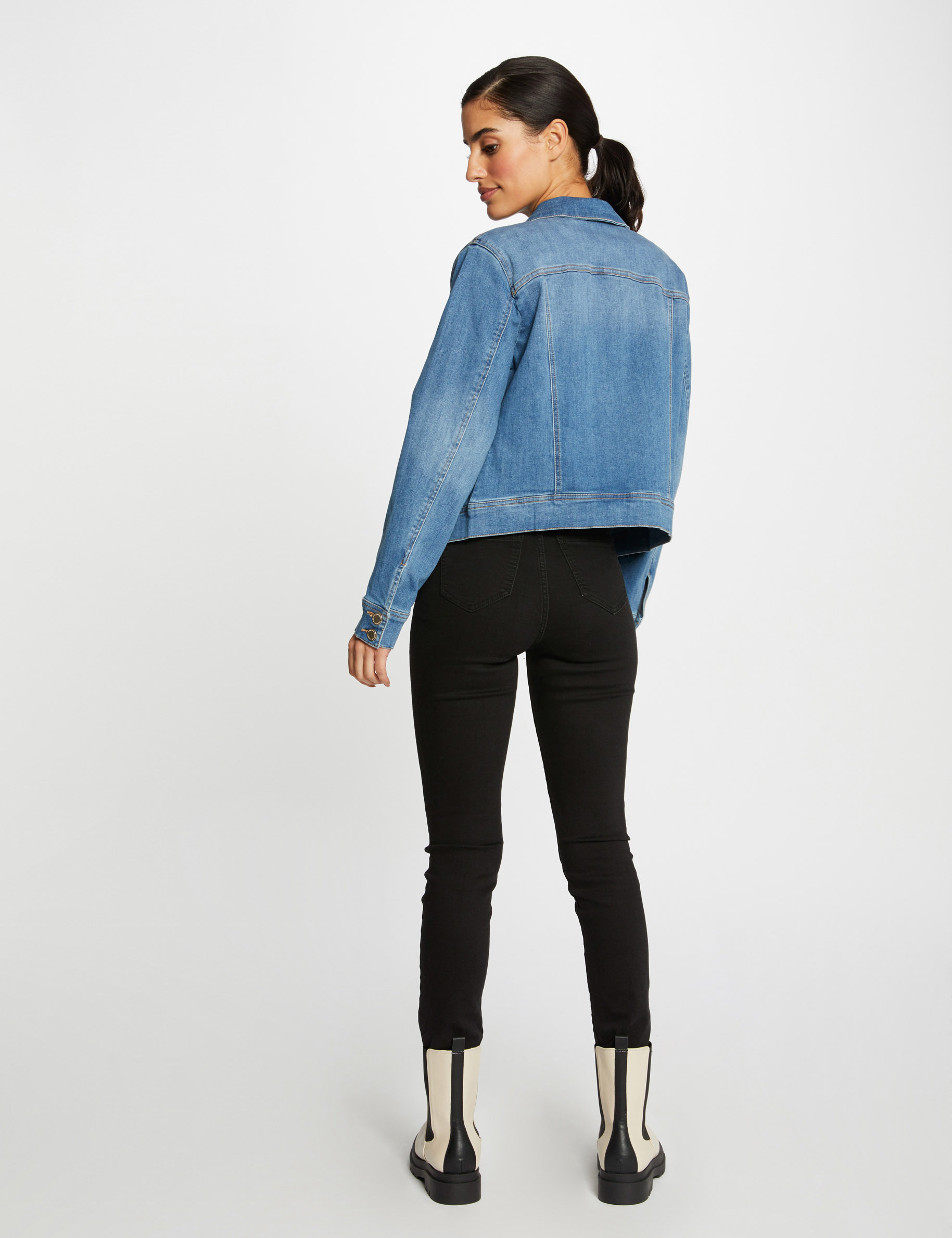 Recht jeansjack met knopen jean stone vrouw