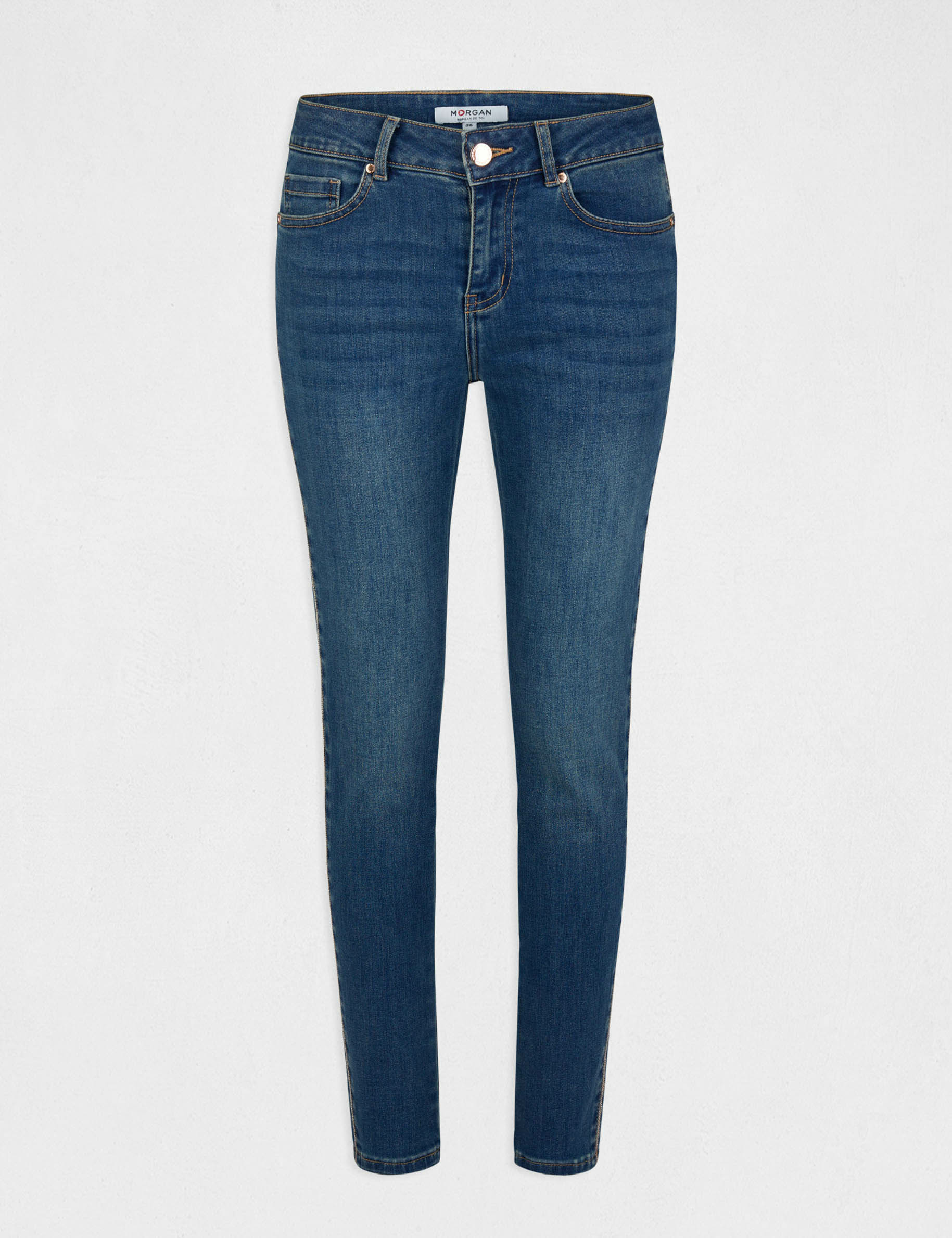 Jeans slim avec bandes strass jean stone femme