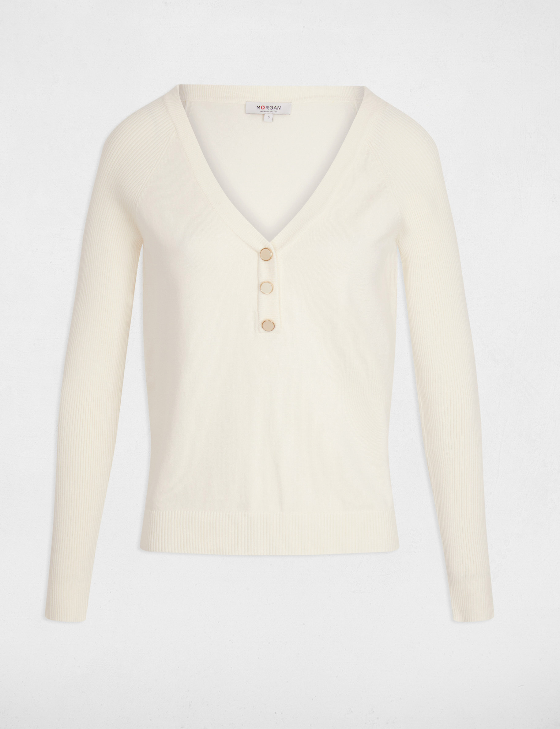 pull ajuste col v ivoire femme Pull ajusté col v ivoire femme