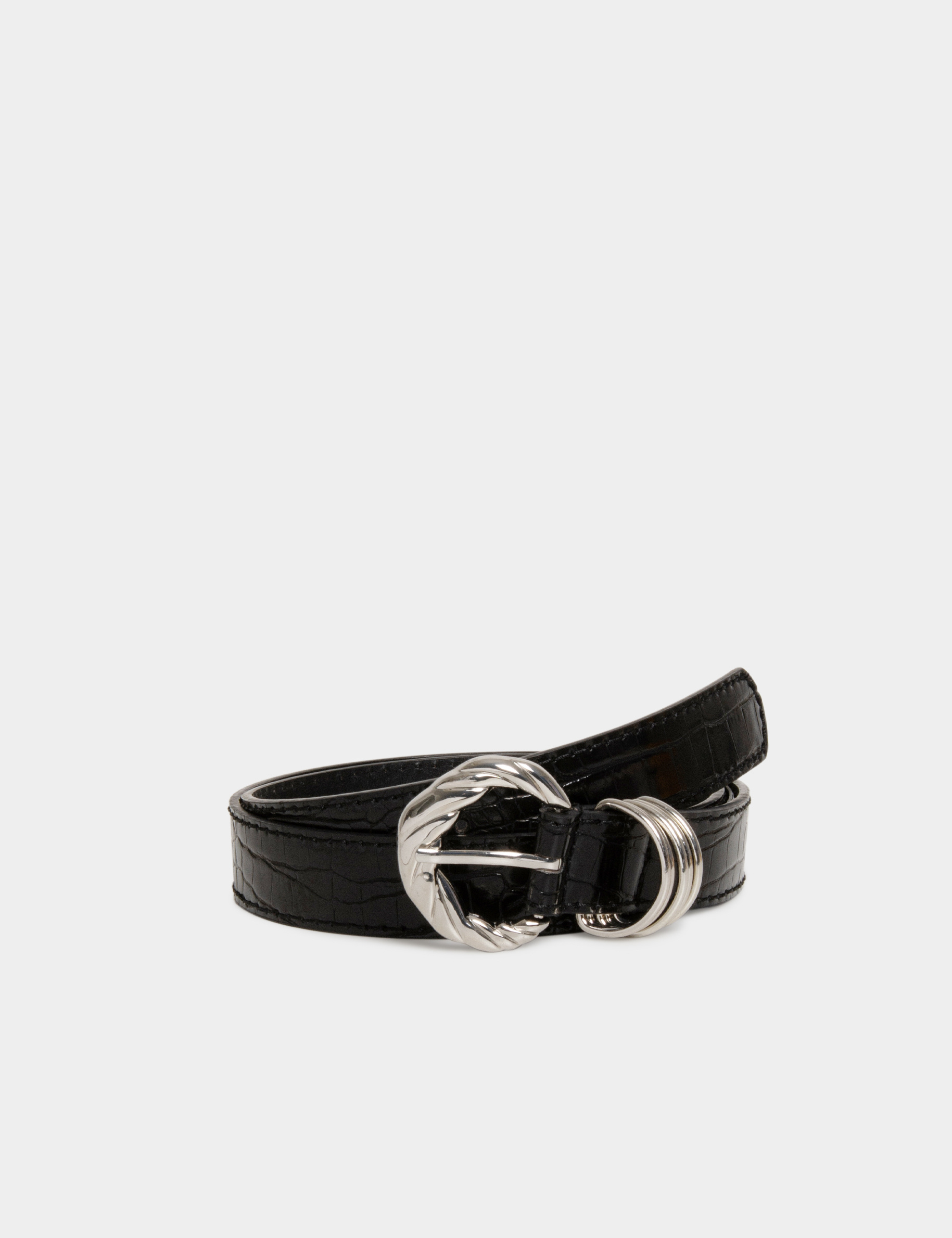 Ceinture croco avec anneaux argente femme