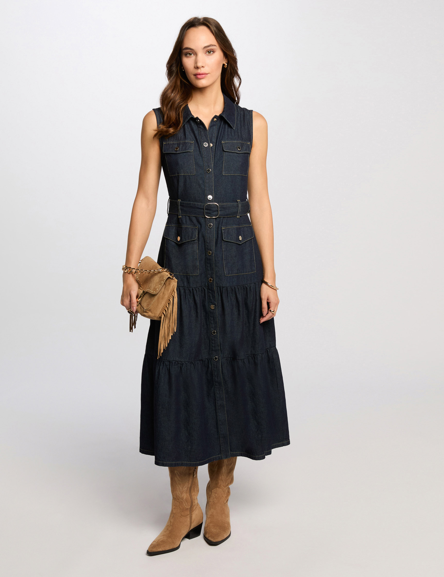 robe longue droite en jean denim brut femme Robe longue droite en jean denim brut femme