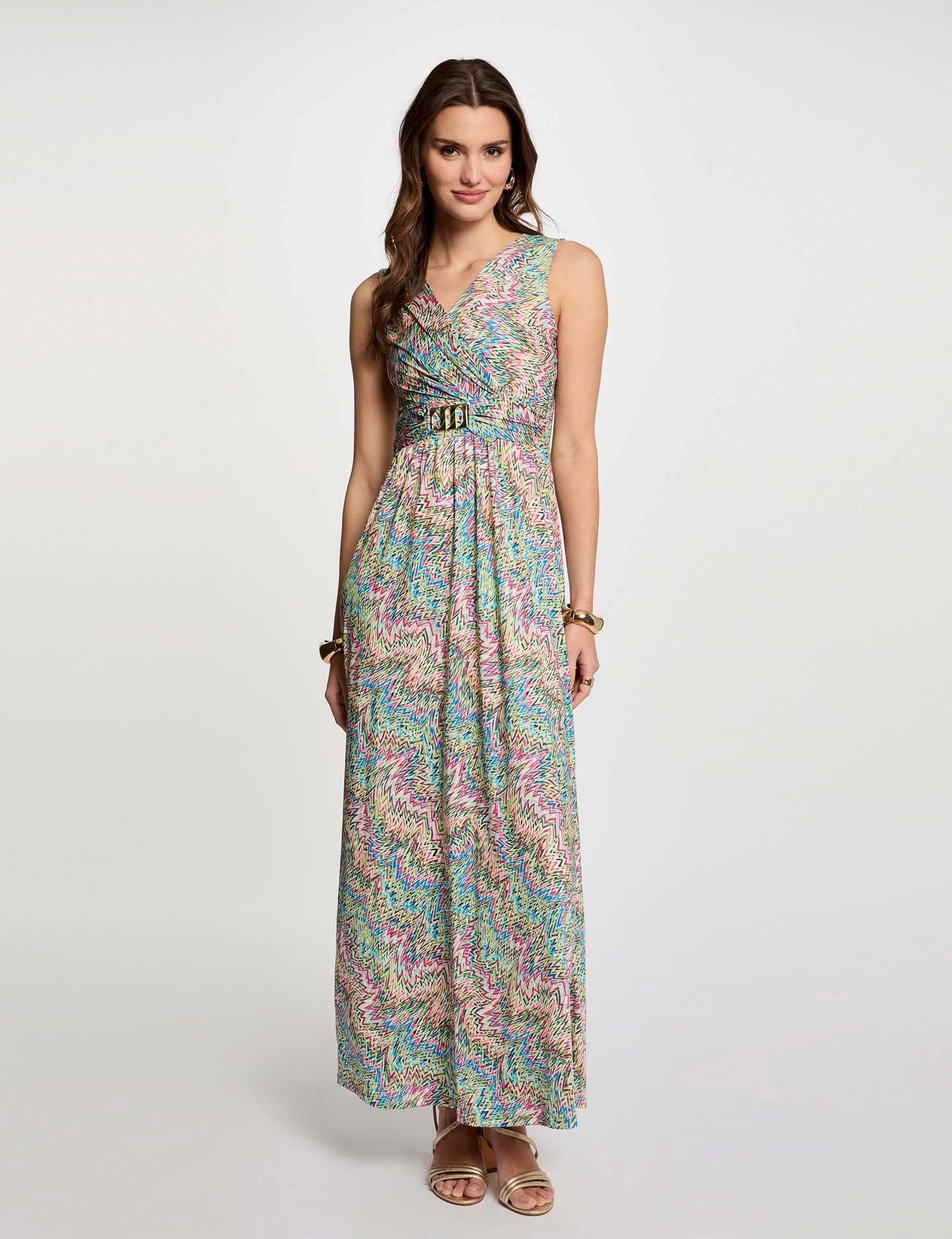 Robe longue droite imprim&eacute;e multicolore femme
