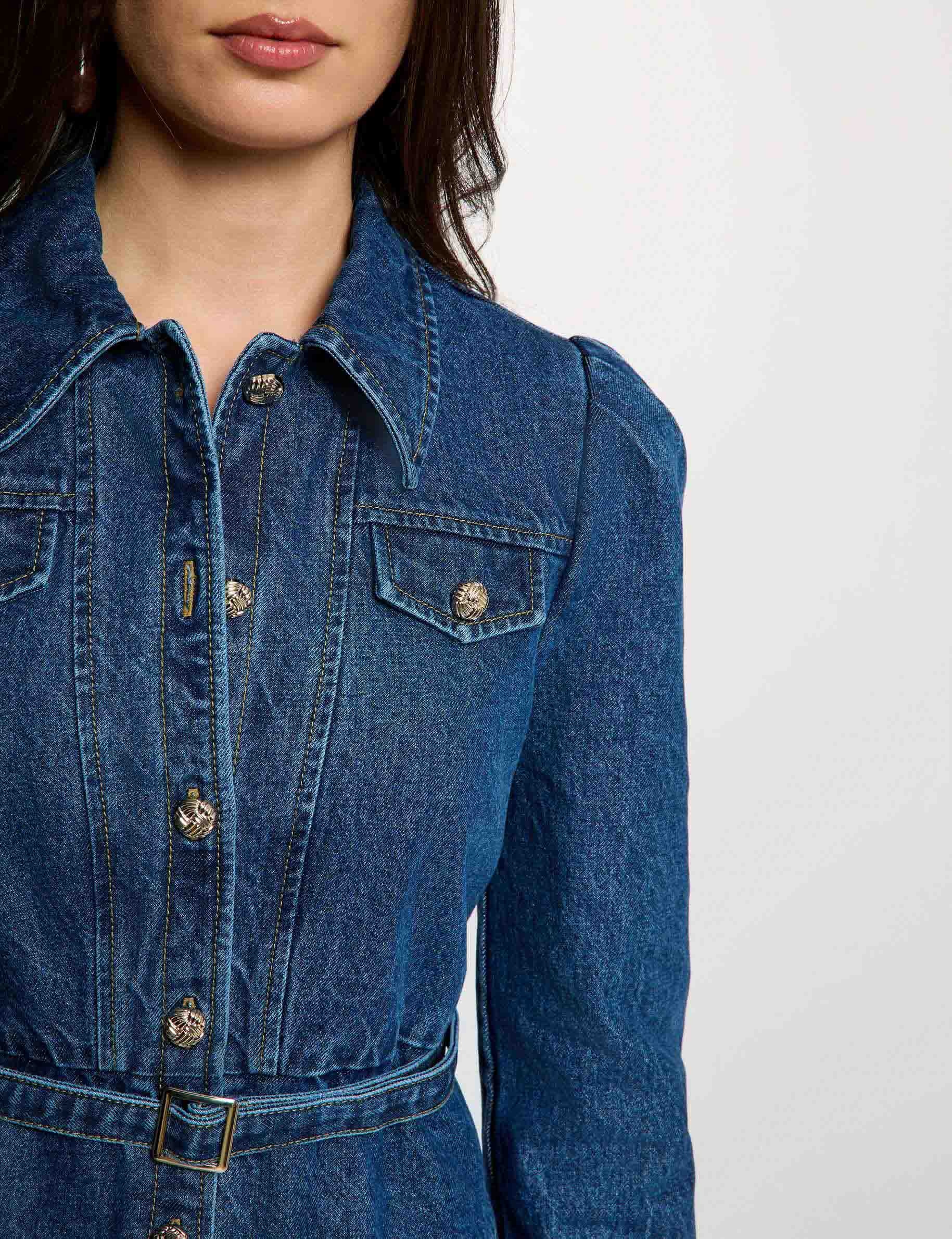 Veste jean ceintur&eacute;e denim stone femme