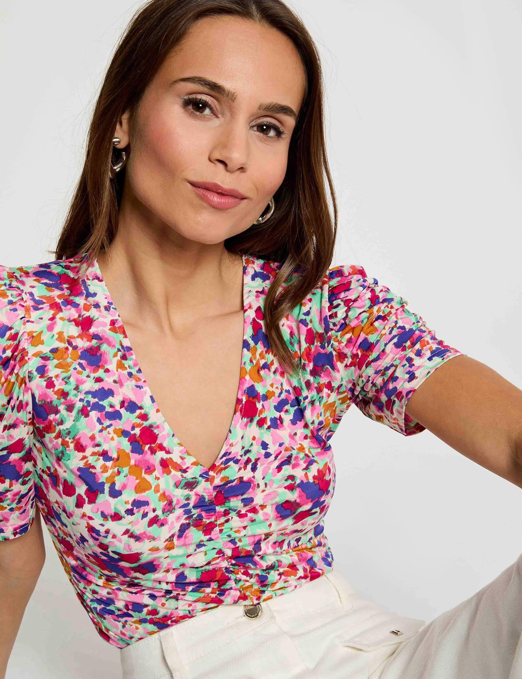 Getailleerd V-hals T-shirt meerkleurig vrouw