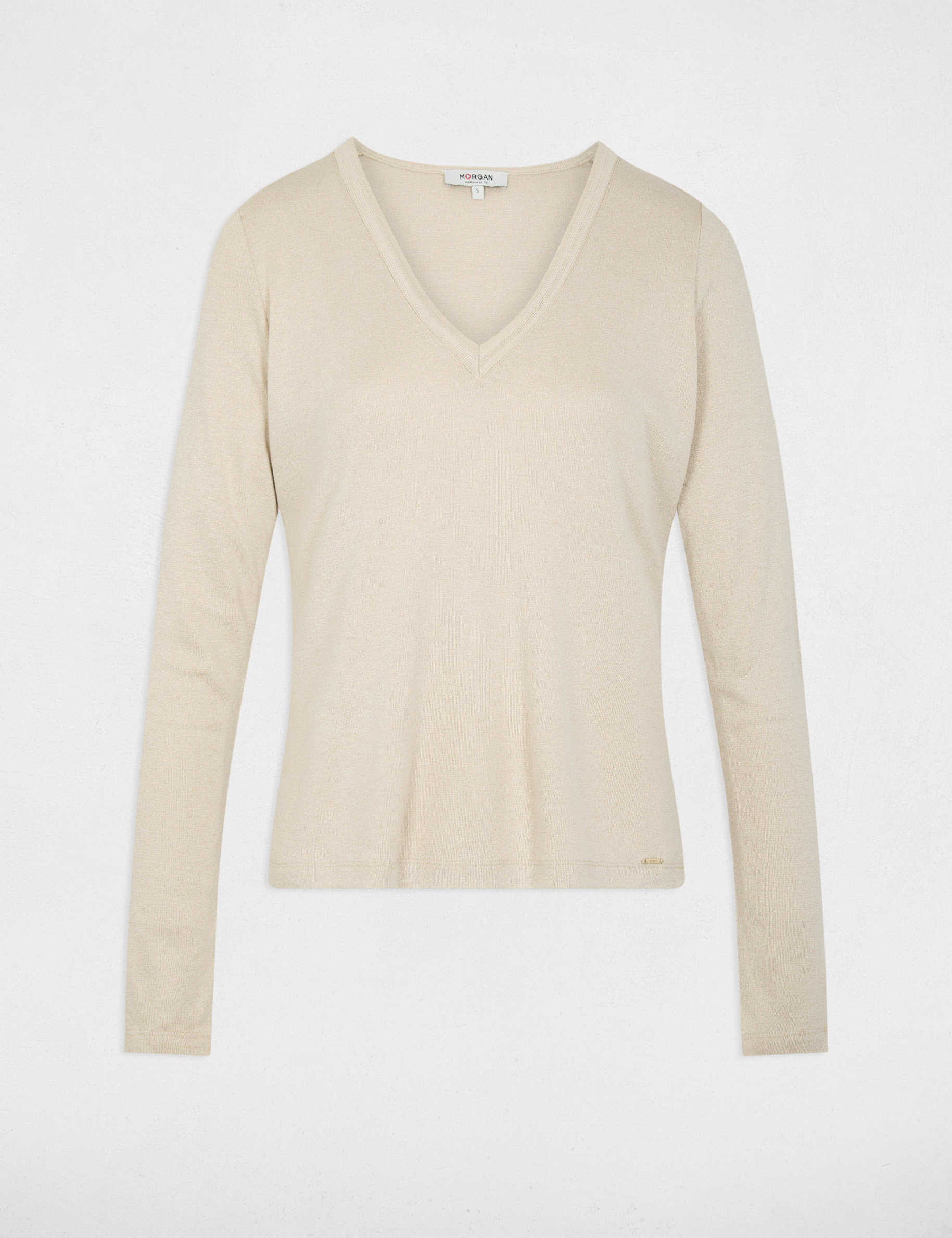 Getailleerd V-hals T-shirt ivoor vrouw