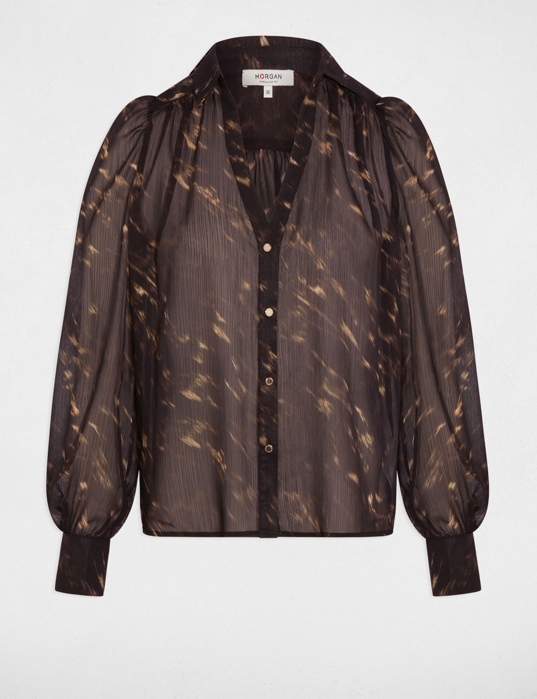 blouse van voile met pofmouwen meerkleurig vrouw Blouse van voile met pofmouwen meerkleurig vrouw